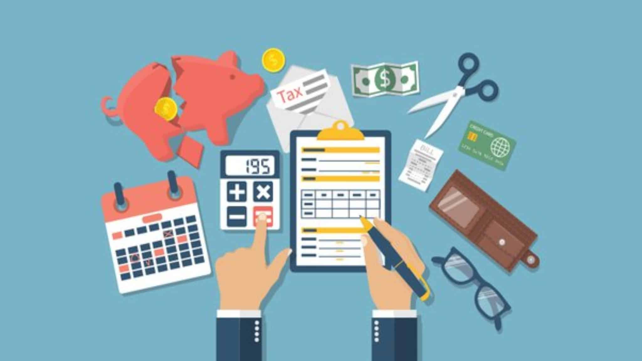 Illustration of hands working with budgeting items for music events