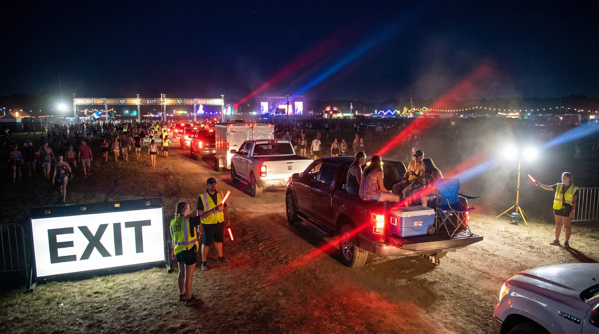 Festival Egress with Trucks, Trailers, and Tailgates Nearby