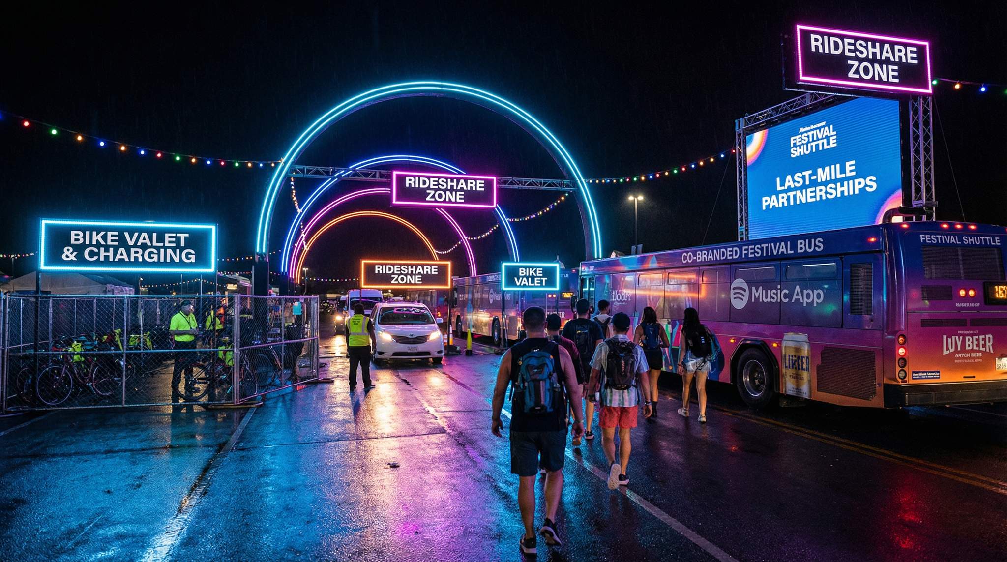 Festival transport a weak link? Learn how sponsored shuttles, bike valets &#038; rideshare zones turn chaos into a win-win – making attendees happier and sponsors shine.

