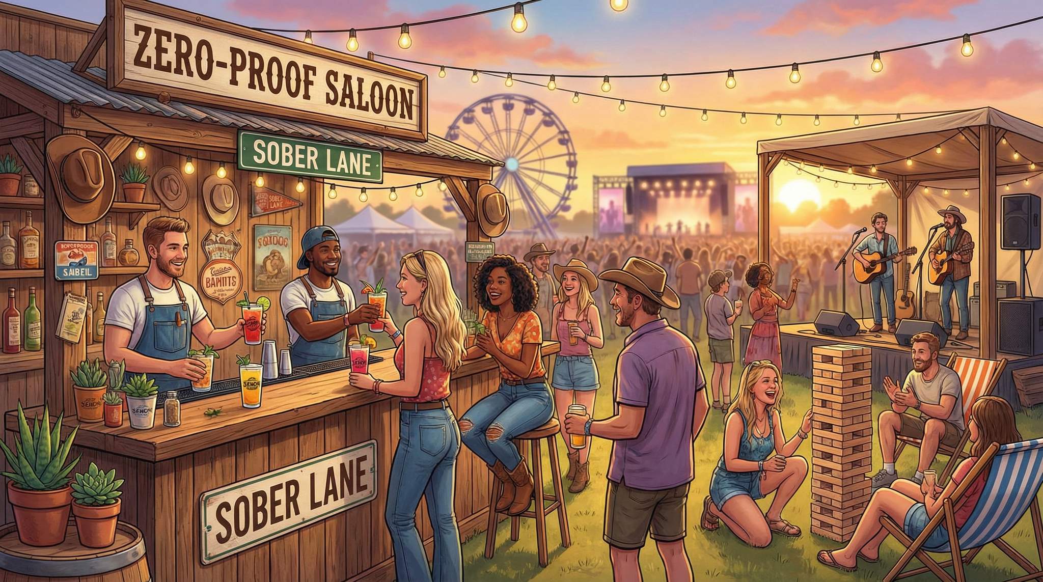 Zero-Proof Saloons and Sober Lanes: Designing Alcohol-Free Festival Hangouts