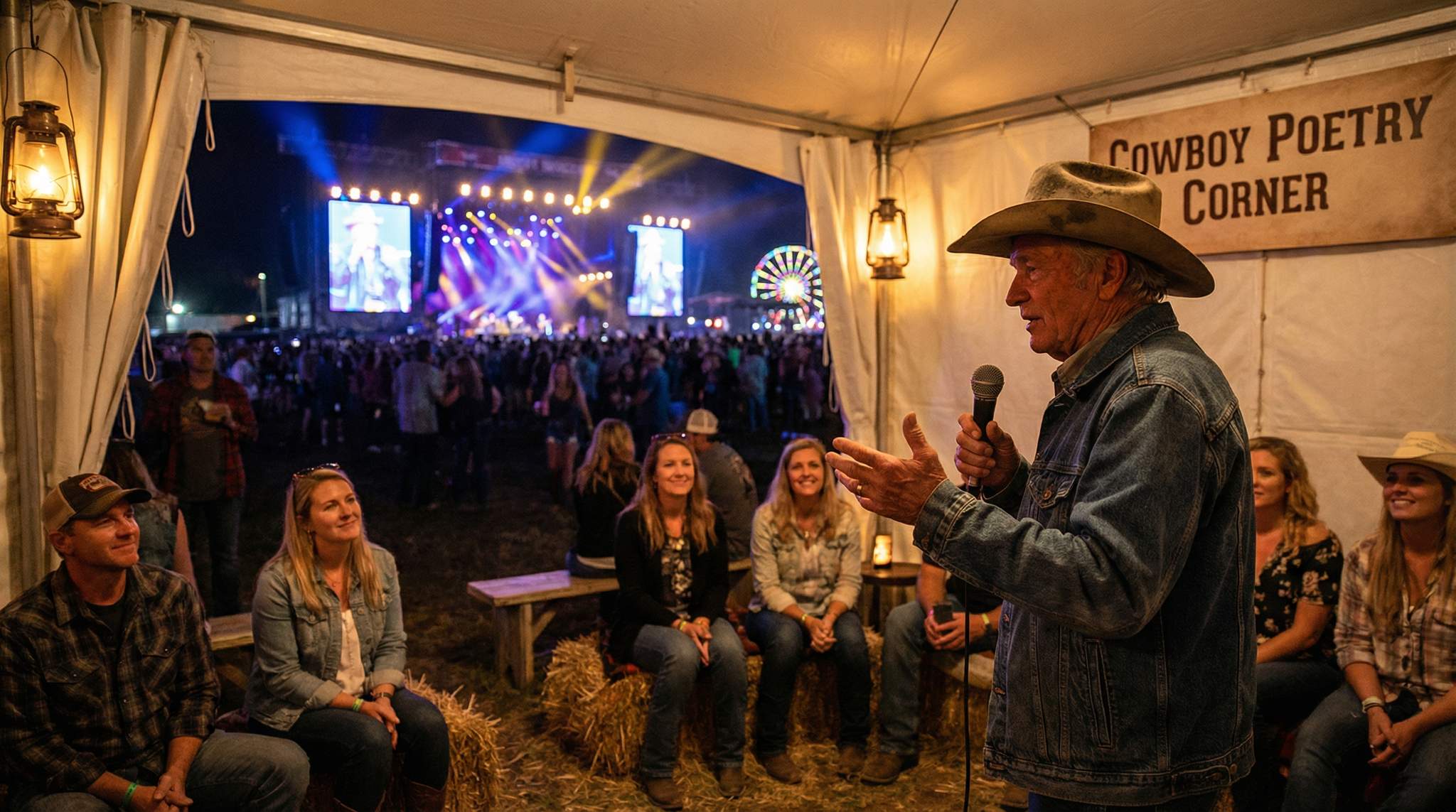 Cowboy Poetry and Spoken-Word Corners at Country Music Festivals: Balancing Stillness and Roar
