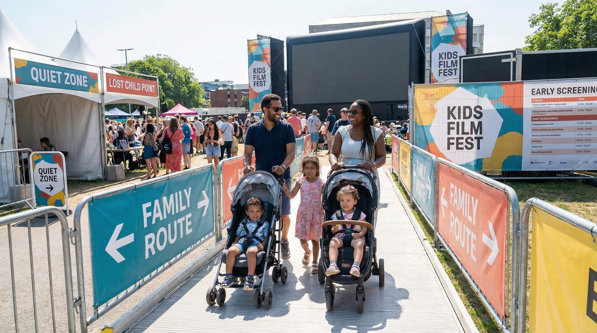 Make your film festival family-friendly with expert tips on stroller routes, quiet rooms, safety protocols, and more – plus real examples from festivals worldwide.
