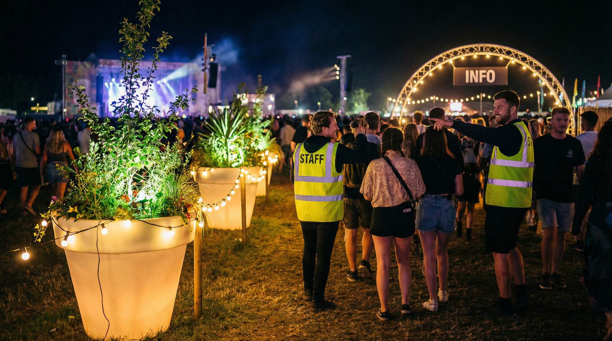 Festival Crowd Flow Without Barricades: Gentle Control Techniques