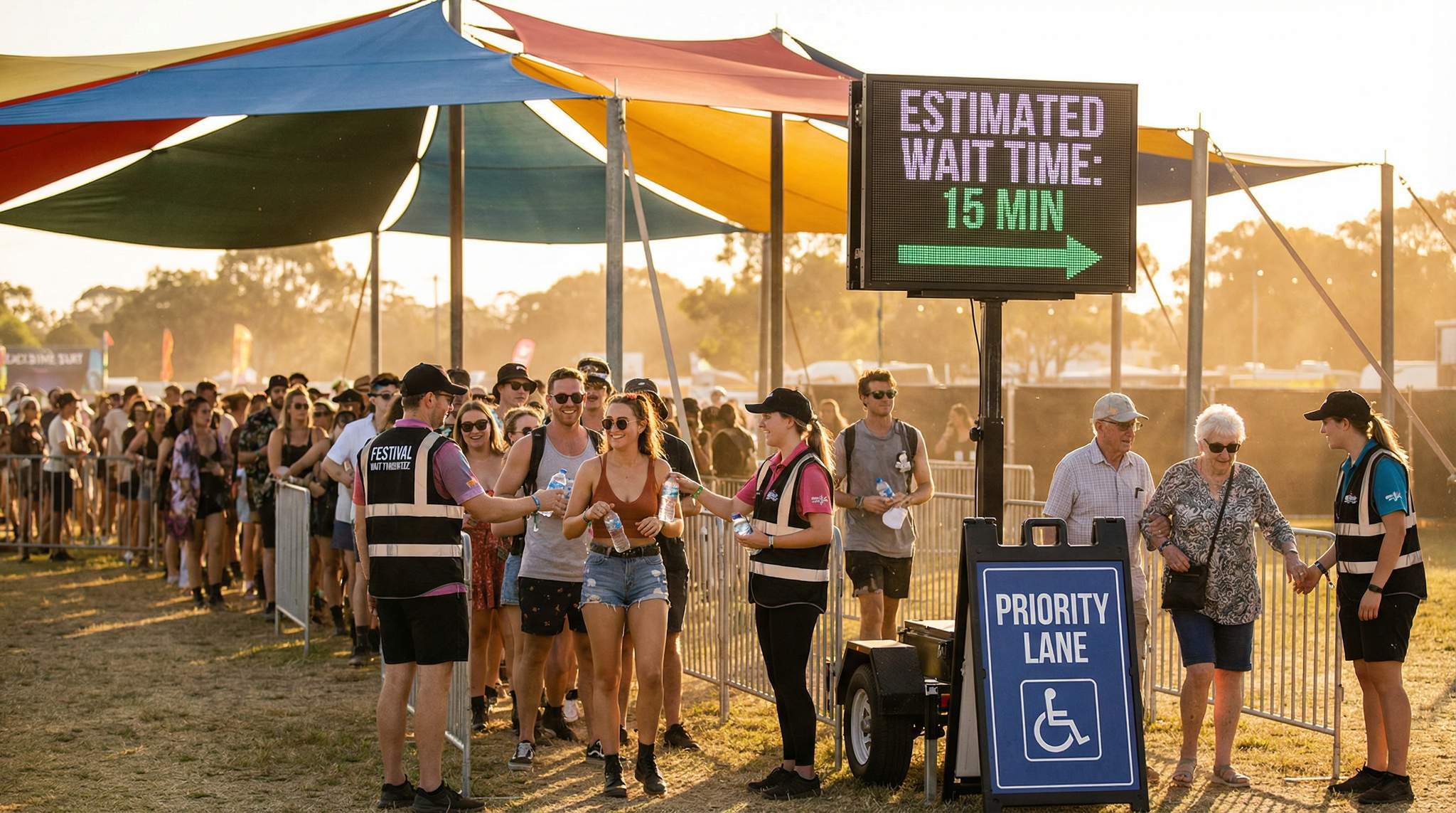 Festival Queue Science with Dignity: Strategies for Comfortable, Inclusive, and Efficient Lines