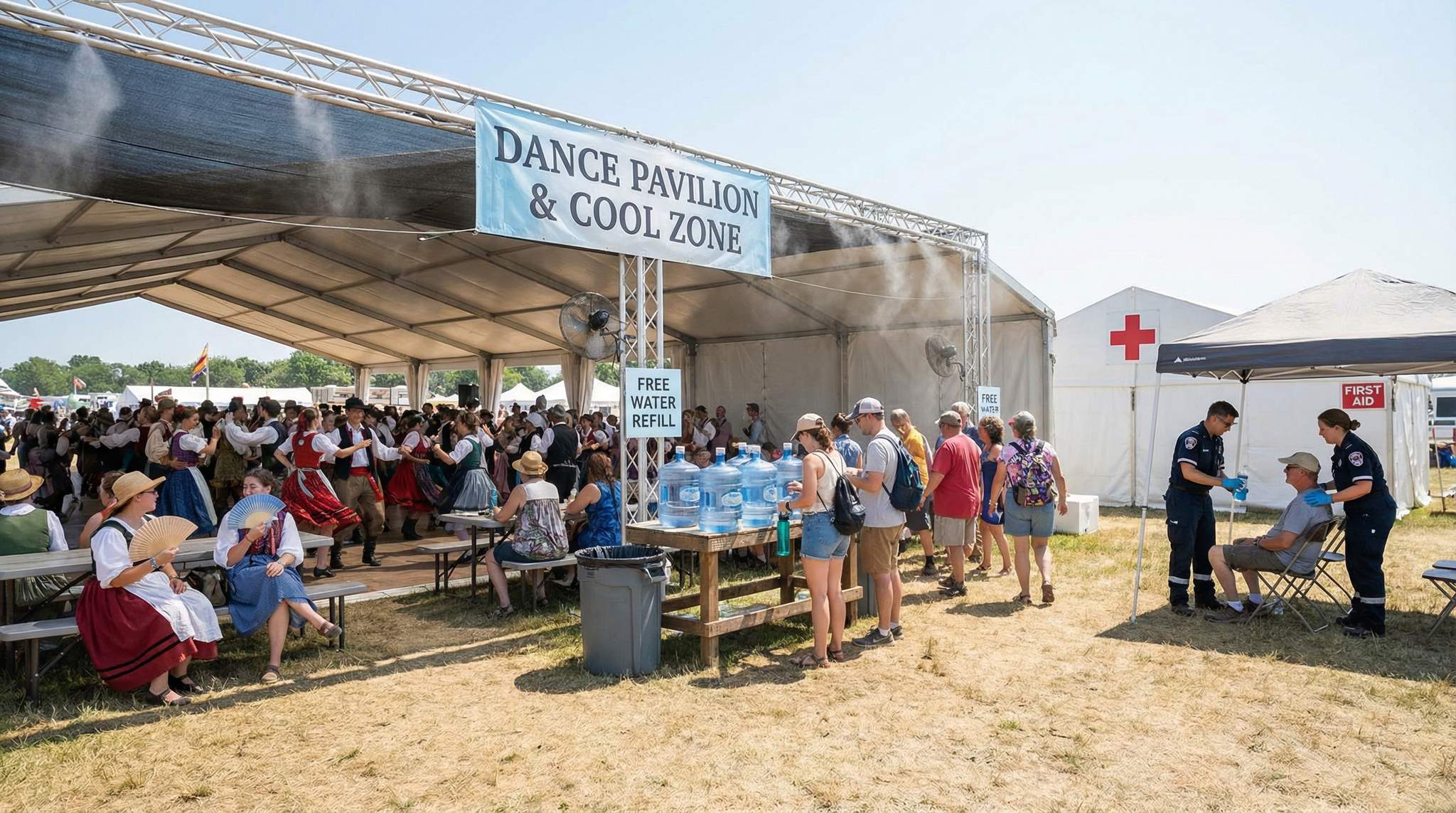 Heat Plans for Festival Dancers: Shade, Hydration, and First Aid