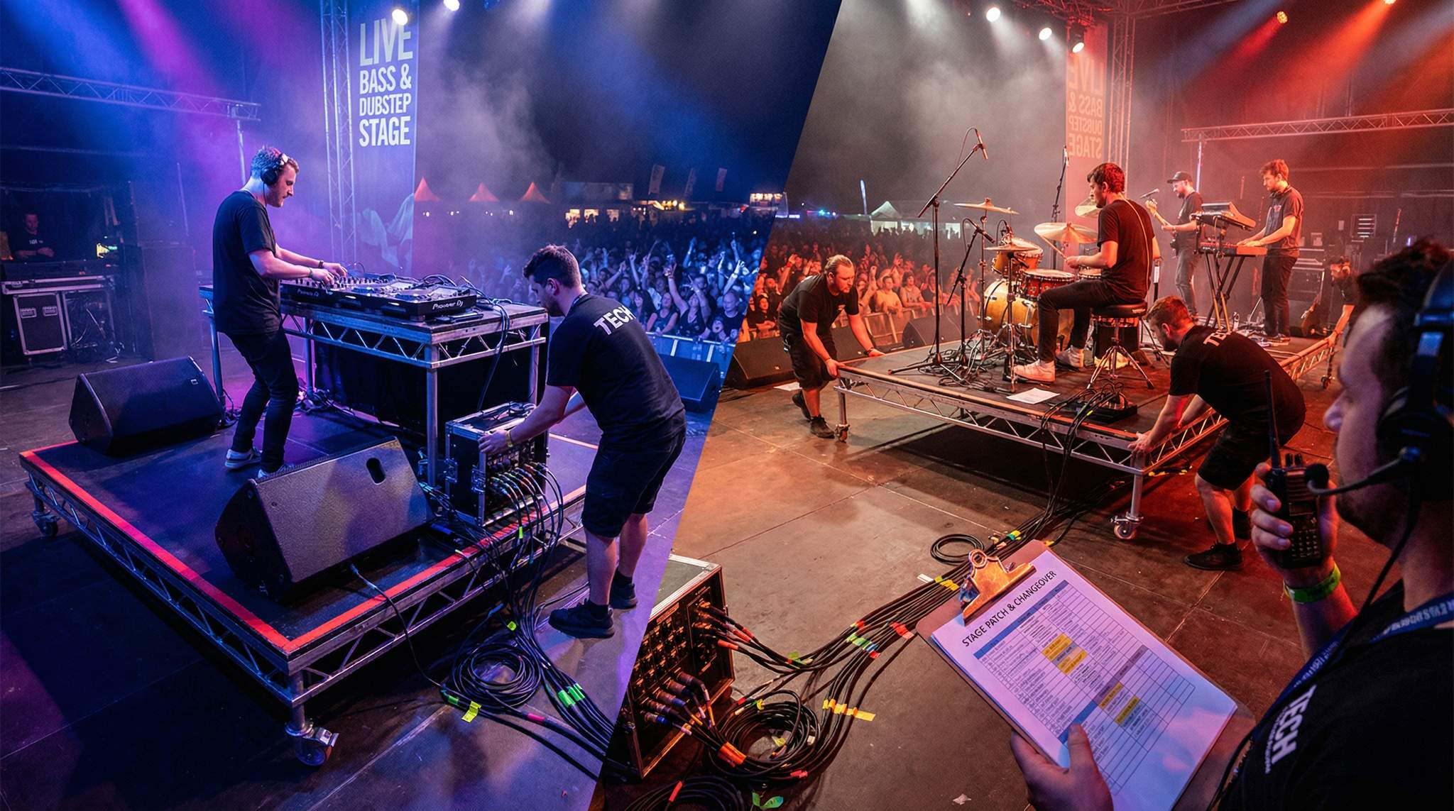 Live Bass Acts vs Selectors: Festival Backline, Patch, and Changeovers