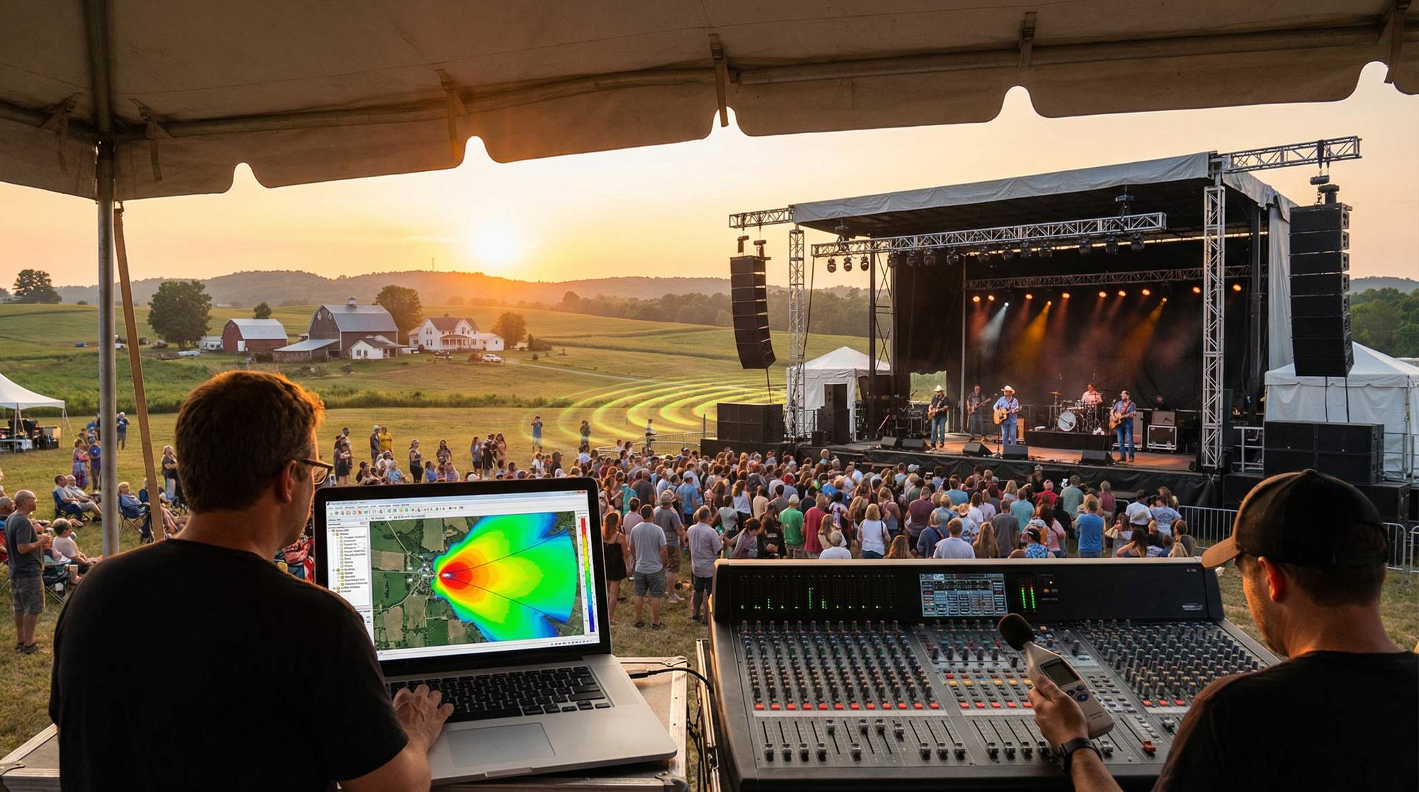 How can country music festivals keep rural neighbours happy? By practicing smart &#8220;noise diplomacy&#8221; – from orienting stages inward and using cardioid subwoofers to staffing a community hotline with real authority.
