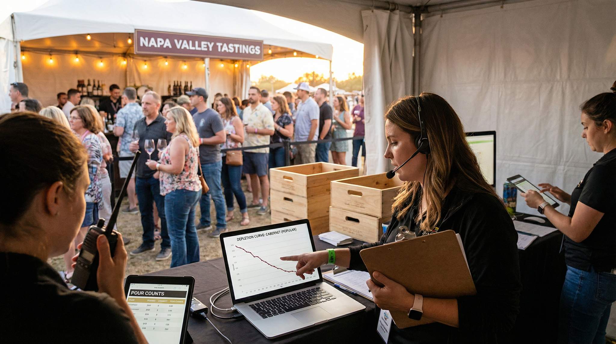 Pour Counts & Depletion Curves: Track Pours per Table to Preempt Outages and Rebalance Staff at Your Wine Festival