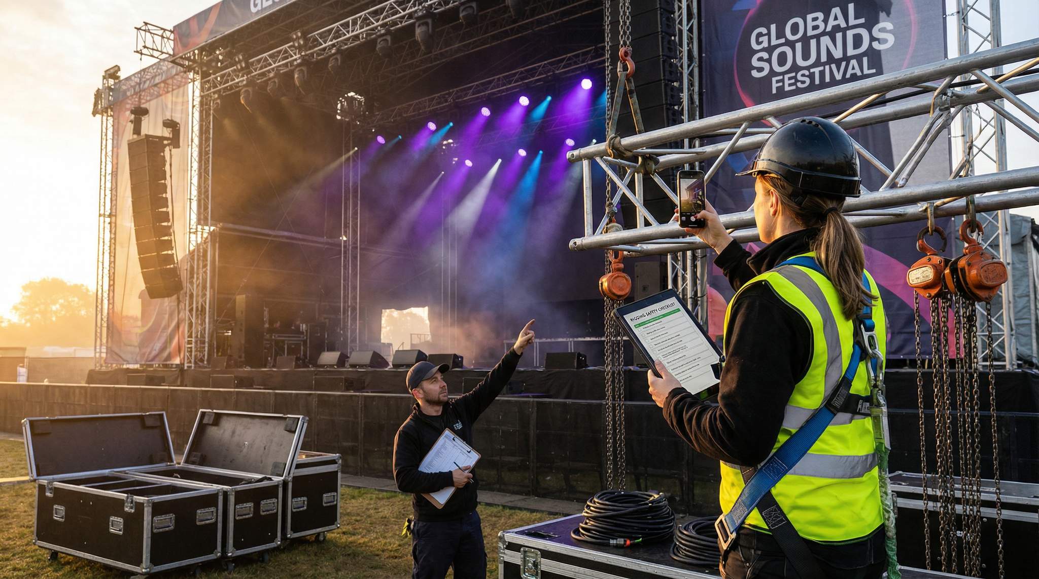 What keeps festival stages from collapsing? Discover the daily rigging inspections, photo-documented fixes, and strict no-change rules festivals use to avert disaster.
