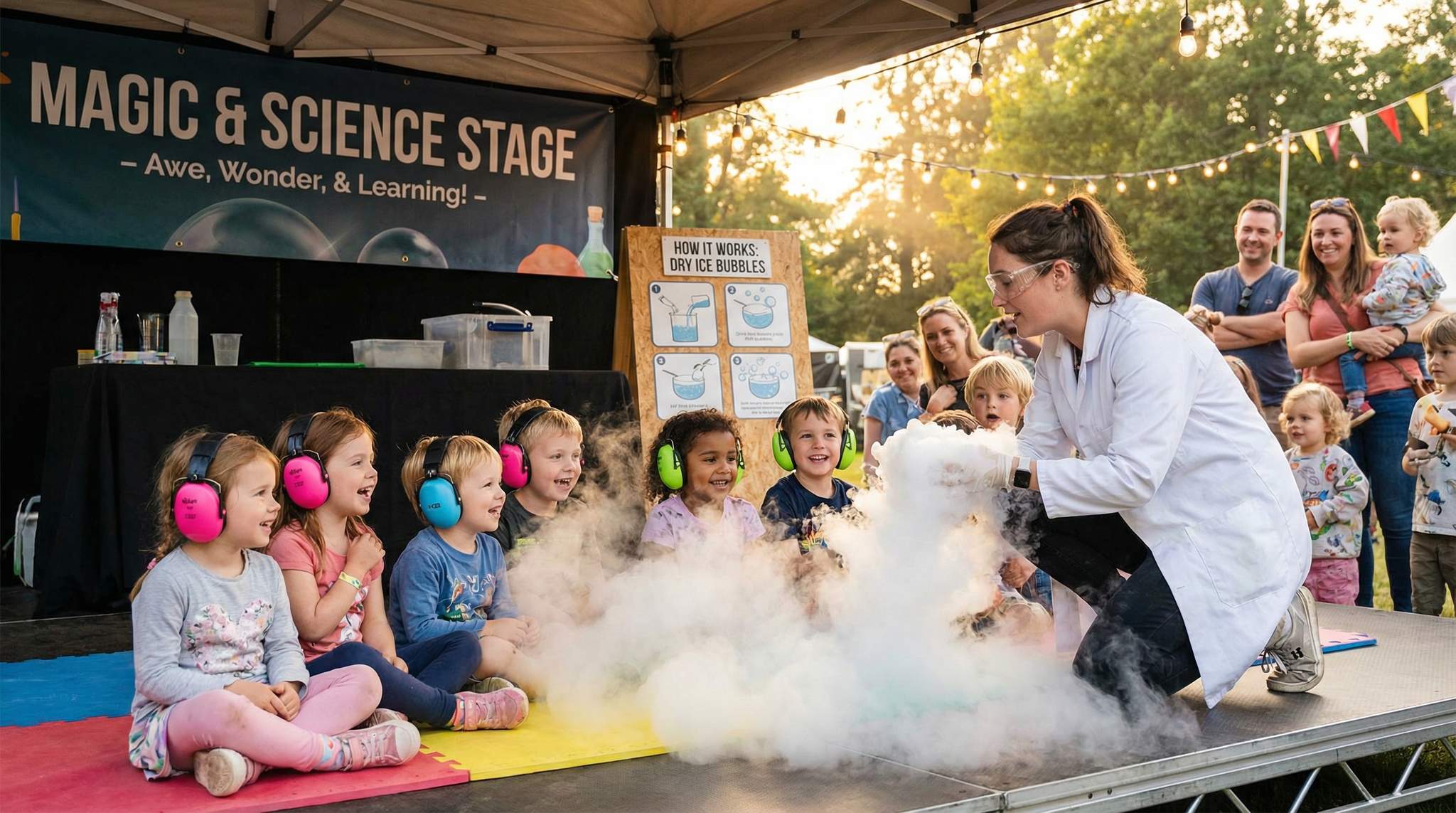 Inspire kids without fear! Create a Magic &#038; Science festival stage balancing spectacle and safety – with kid-friendly acts, safe sound levels, and &#8216;how it works&#8217; displays.
