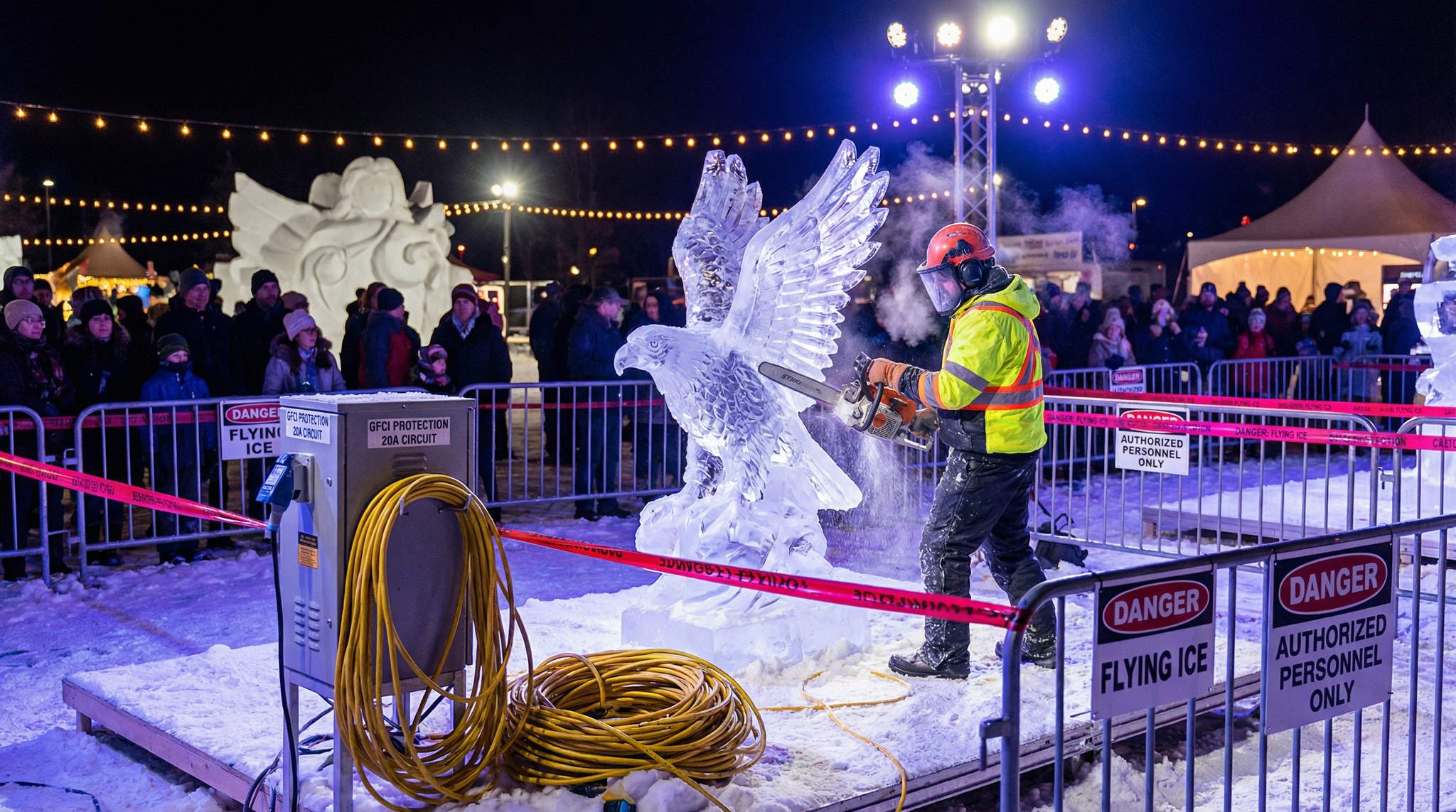 Snow Sculpting & Ice Carving Safety and Power at Winter Festivals