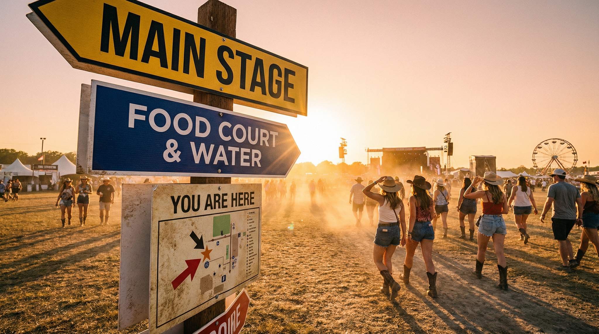 Blazing sun and dust can render festival signs unreadable – learn how high-contrast design, sturdy materials, and strategic lighting keep festival-goers on track.
