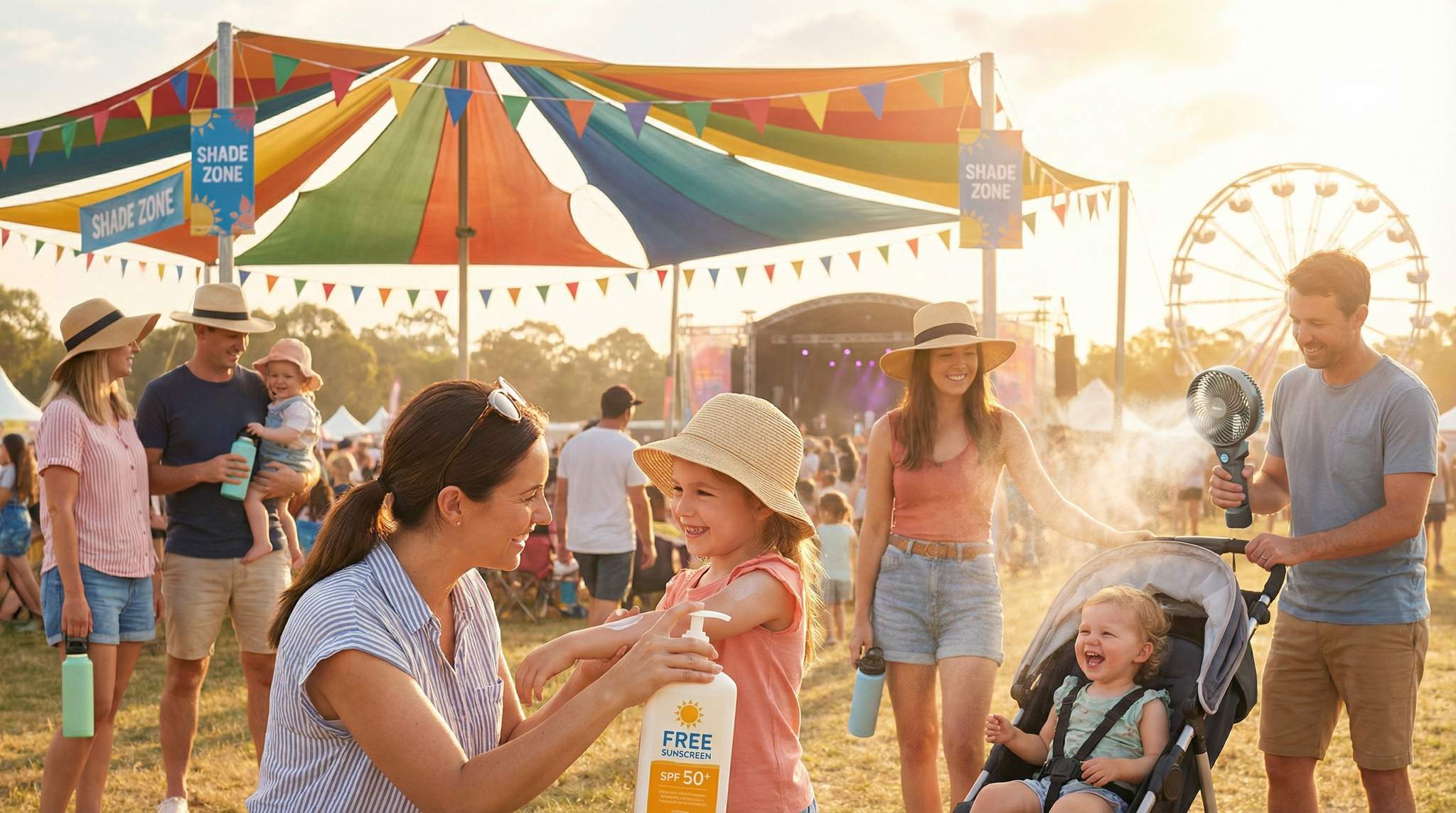 Sun-Smart Family Festivals: Shade, SPF, and Cooling Comfort