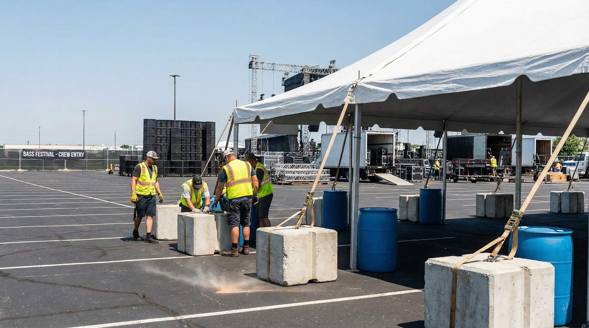 Tents on Asphalt at Bass Music Festivals: Anchors, Ballast, and Heat