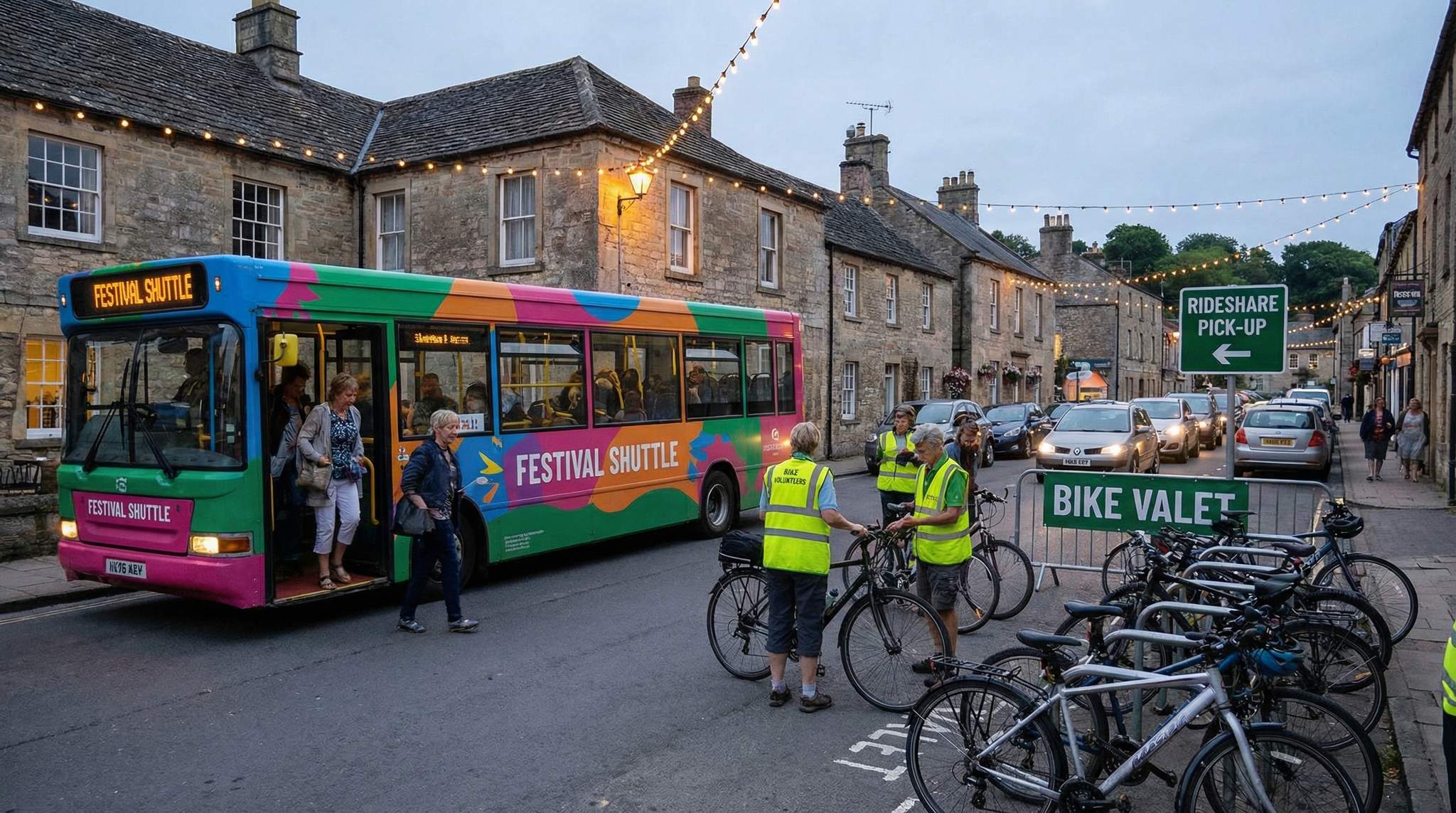 Transport Plans for Small Town Festivals: Buses, Bikes, and Car-Sharing