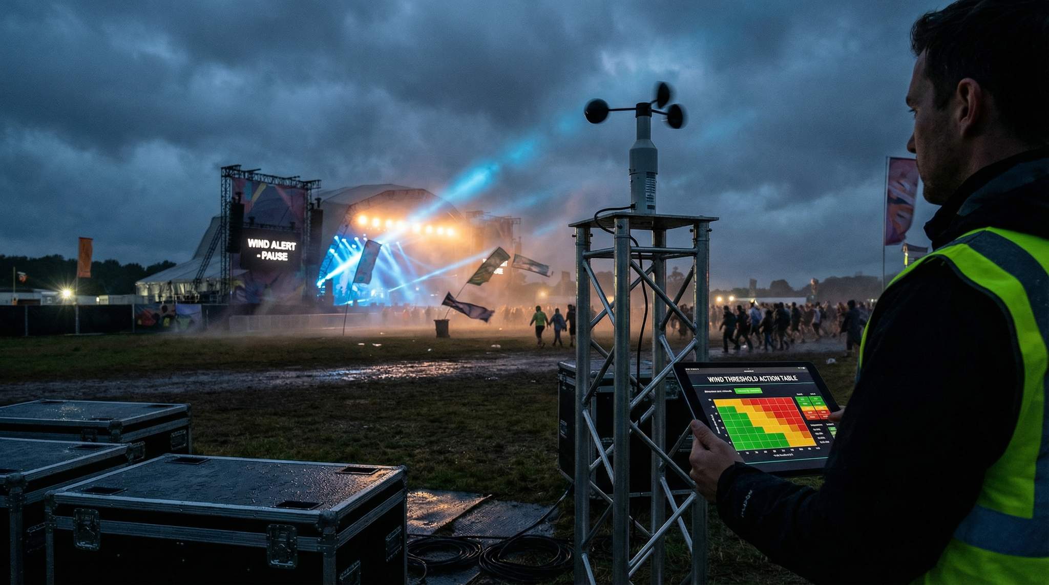 Wind Management for Festivals: Anemometers and Action Tables