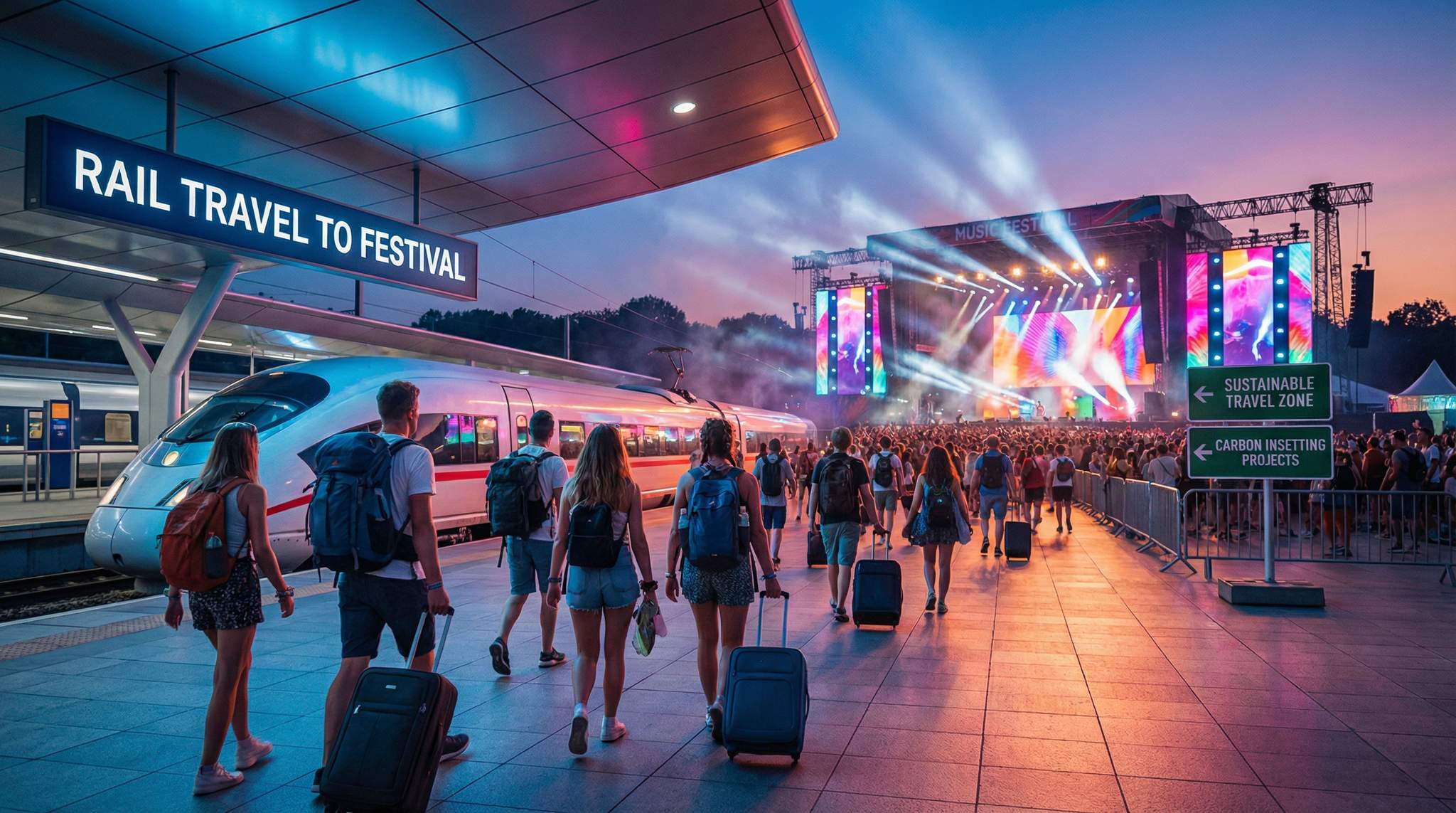 Aviation Emissions Strategy for Destination Festivals: Insetting, Longer Stays, and Rail Alternatives