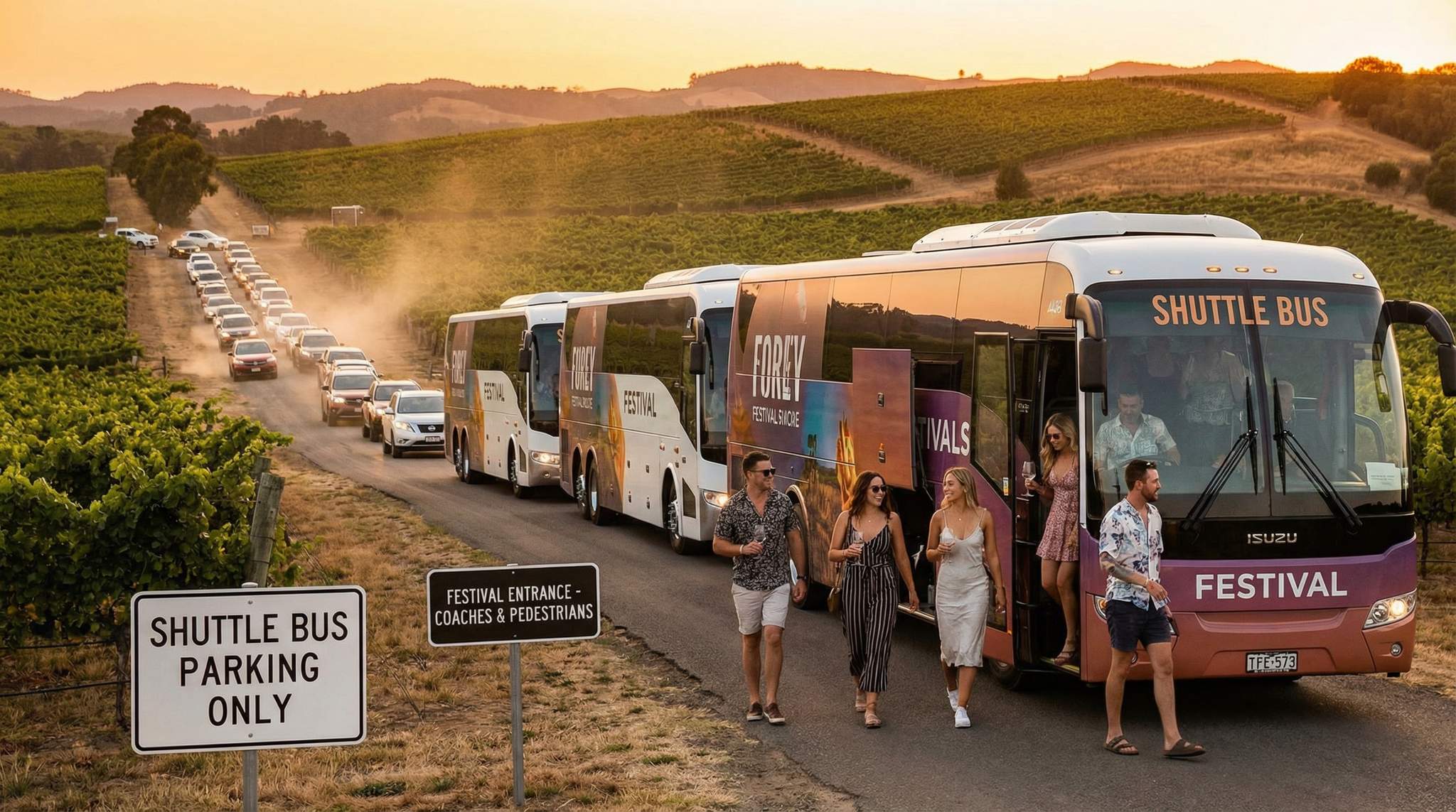 Bus vs Car Mix: Protecting Rural Infrastructure at Wine Festivals &ndash; Capping Vehicles and Scheduling Coaches to Avoid Road Damage