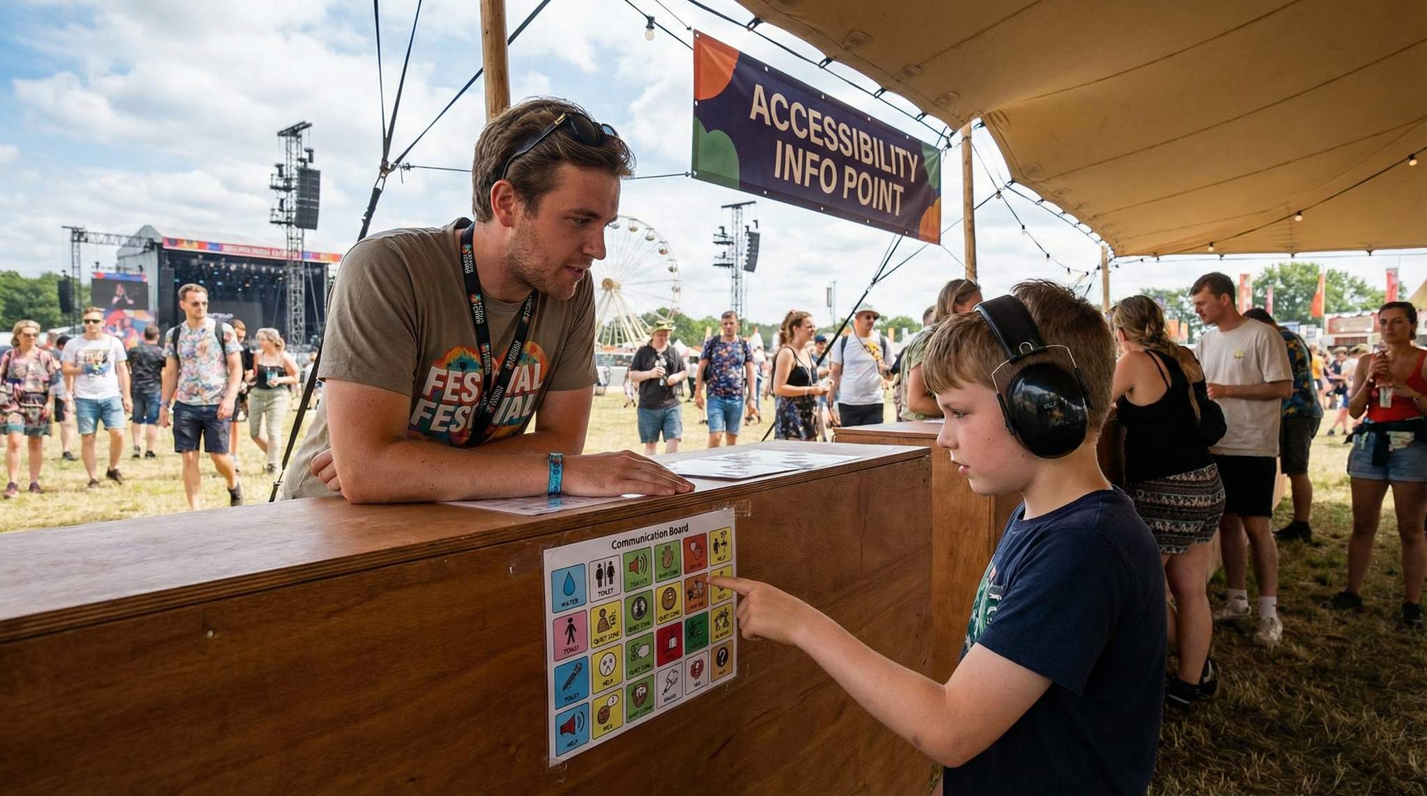 Communication Boards at Festival Desks and Stages
