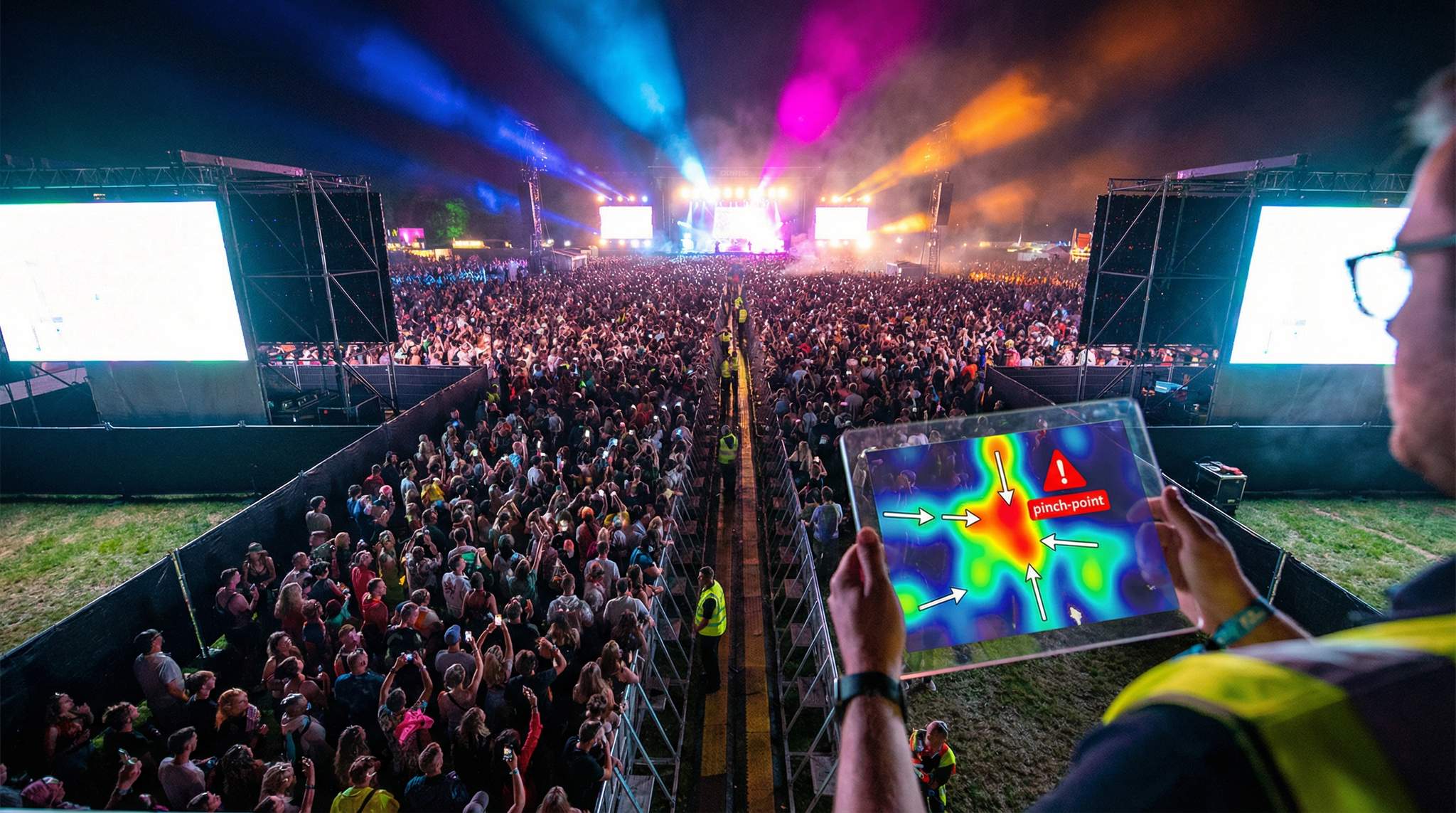 Crowd Modelling for Festivals: OD Flows, Density & Pinch-Point Science