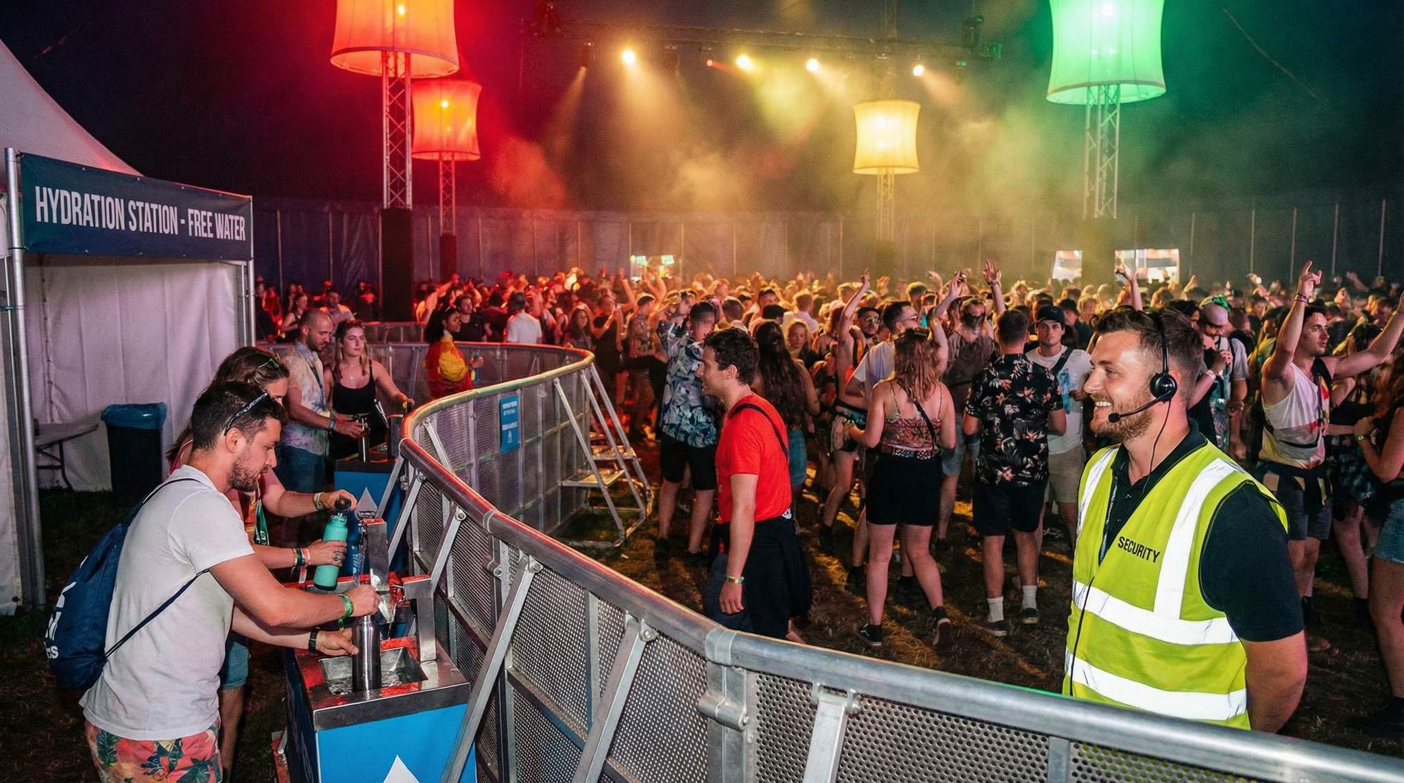 Dance-Floor Care at Festivals: Water, Railings, and Gentle Barriers