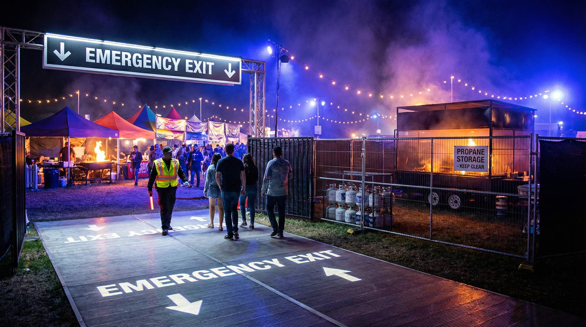 Emergency Egress with Kitchens in Mind: Planning Food Festival Exits that Bypass Hot Zones and Propane Cages