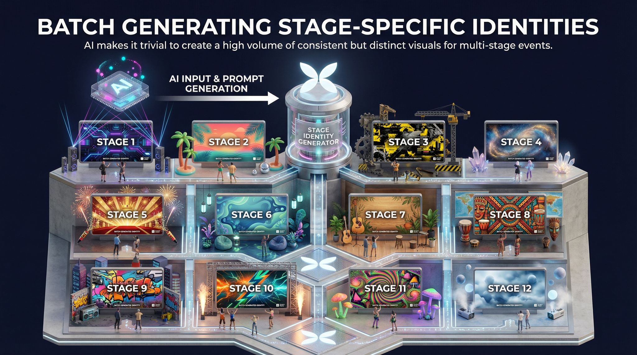 Batch Generating Stage-Specific Identities
