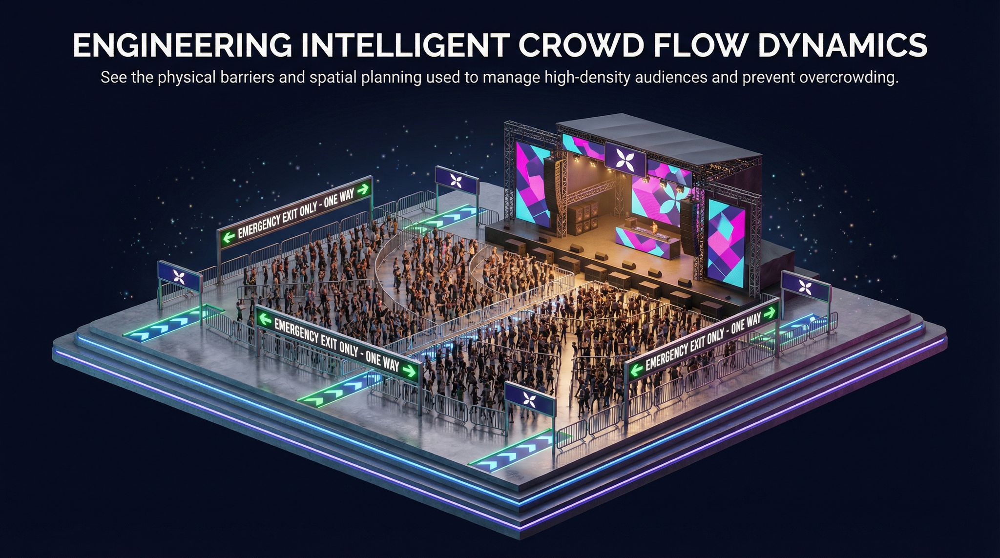 Engineering Intelligent Crowd Flow Dynamics
