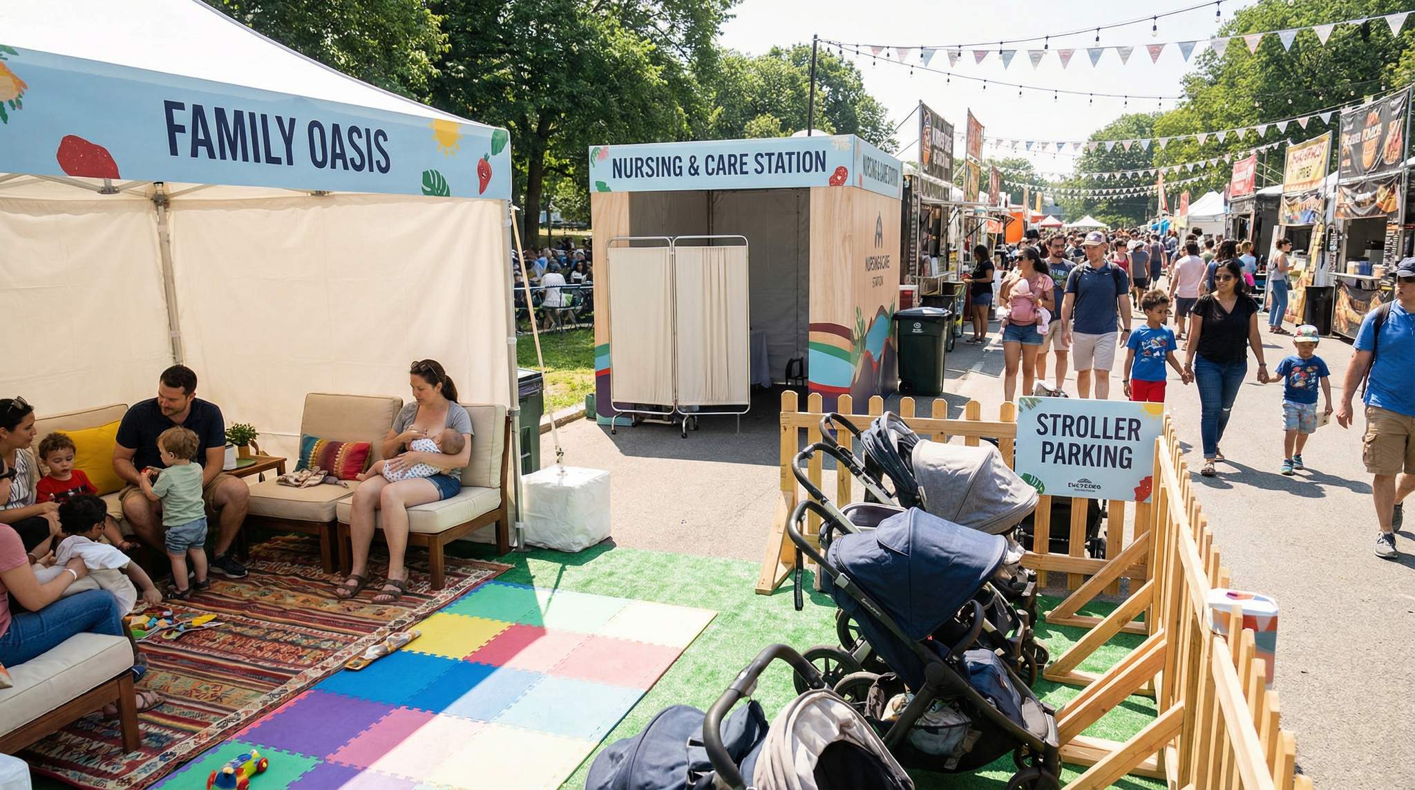 Family Areas, Stroller Corrals & Nursing Spaces: Ensuring Caregiver Comfort at Food Festivals