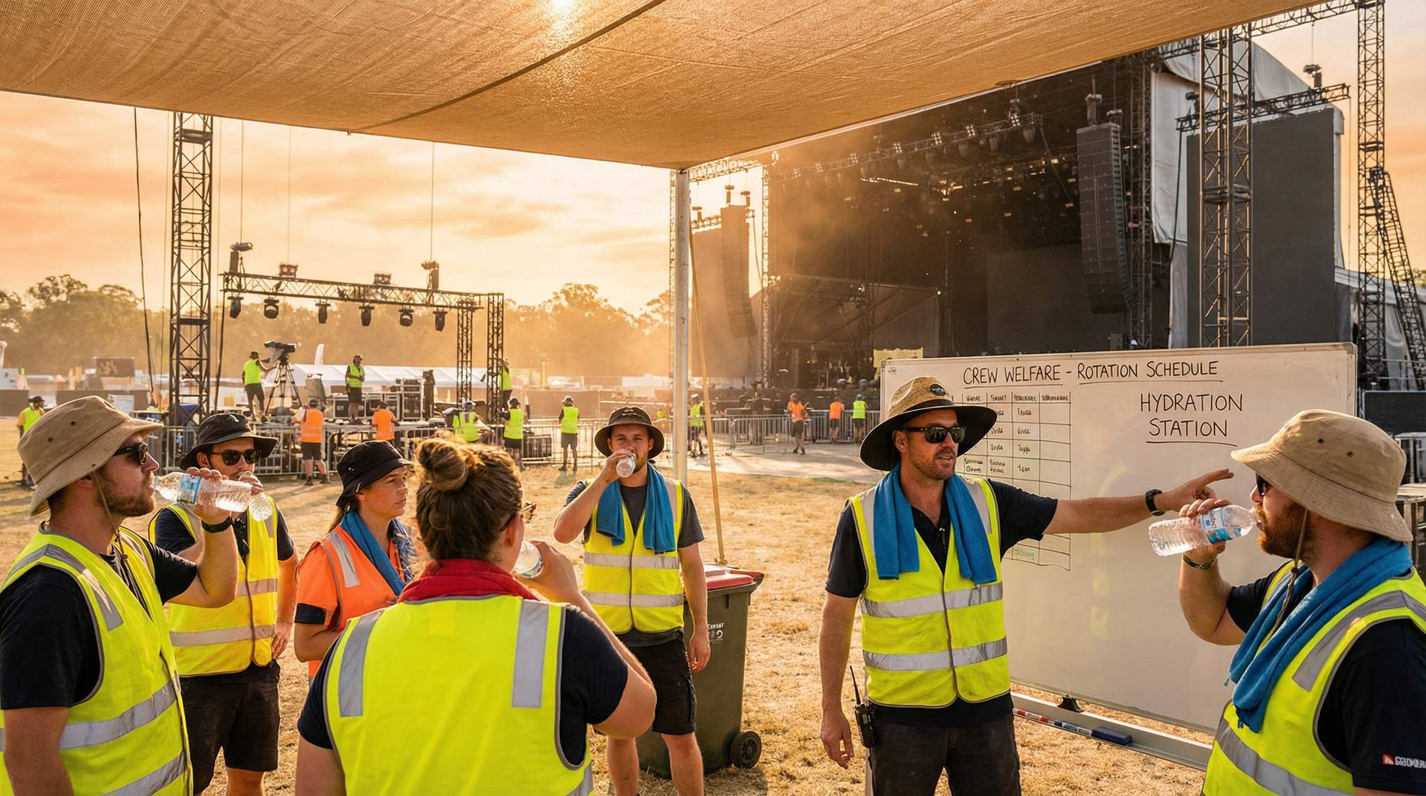 Festival Crew Welfare in Summer Heat: Rotations and PPE