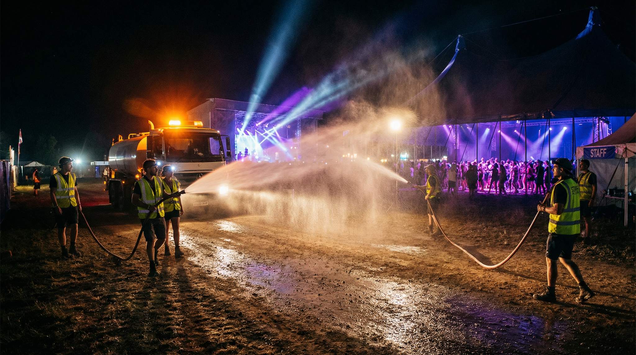 Festival Dust Control: Roads, Dancefloors, and Camps