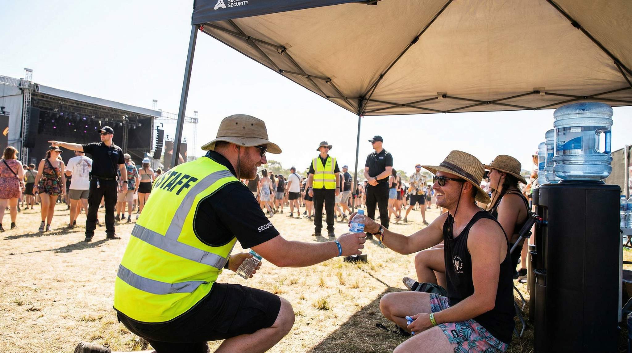 Festival Security Tone Under a Hot Sun