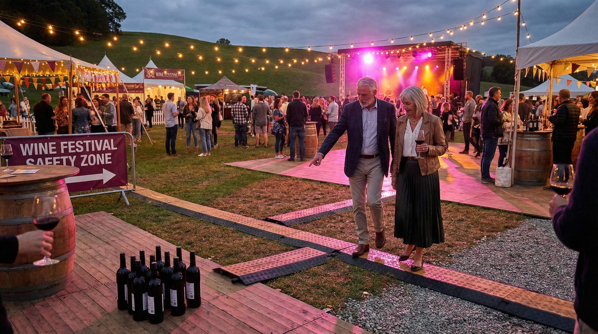 Flooring & Cable Ramps on Grass and Gravel: Preventing Trip Hazards and Bottle Breakage at Wine Festivals