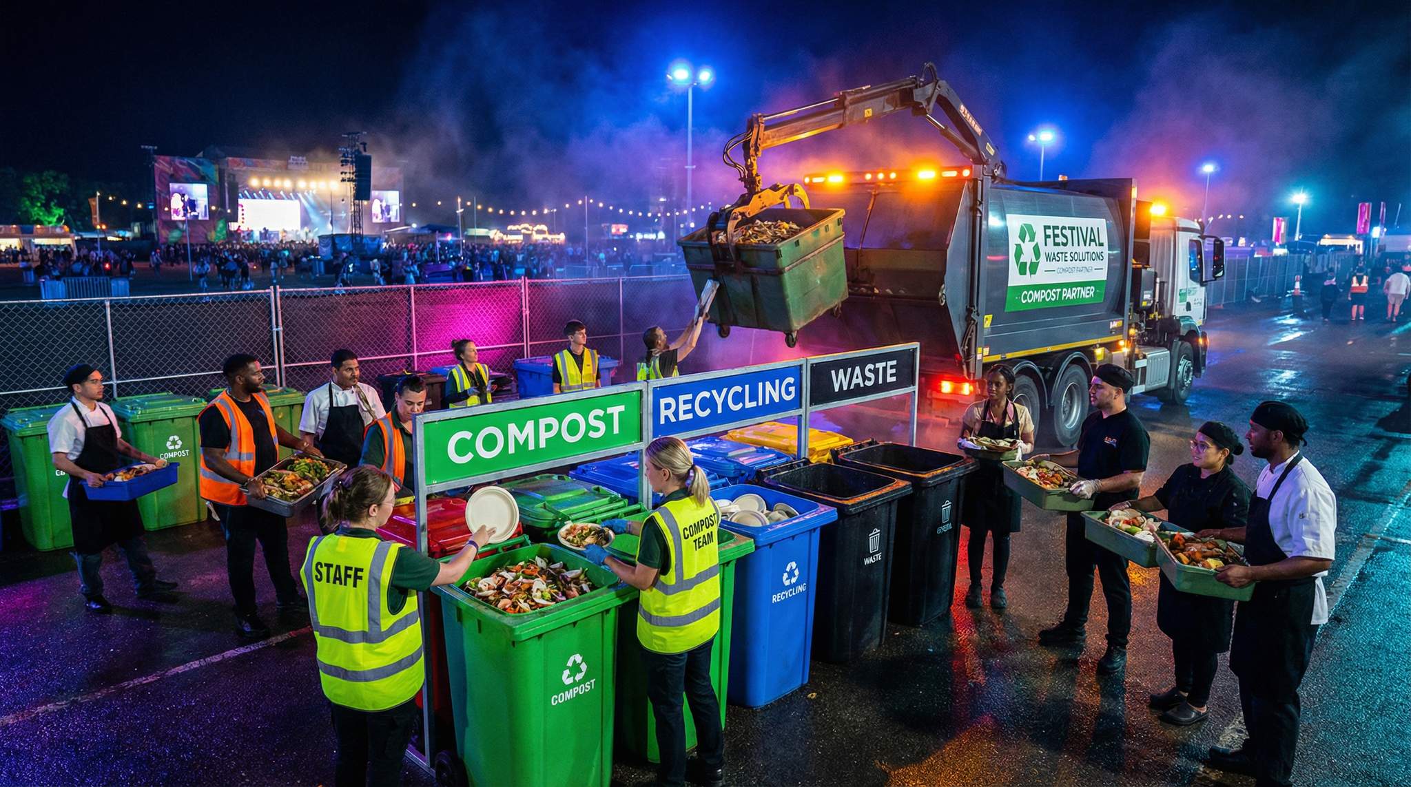 On-Site Food Waste Handling at Festivals: Standardizing Back-of-House Bins, Compost Streams, and Hauler Partnerships