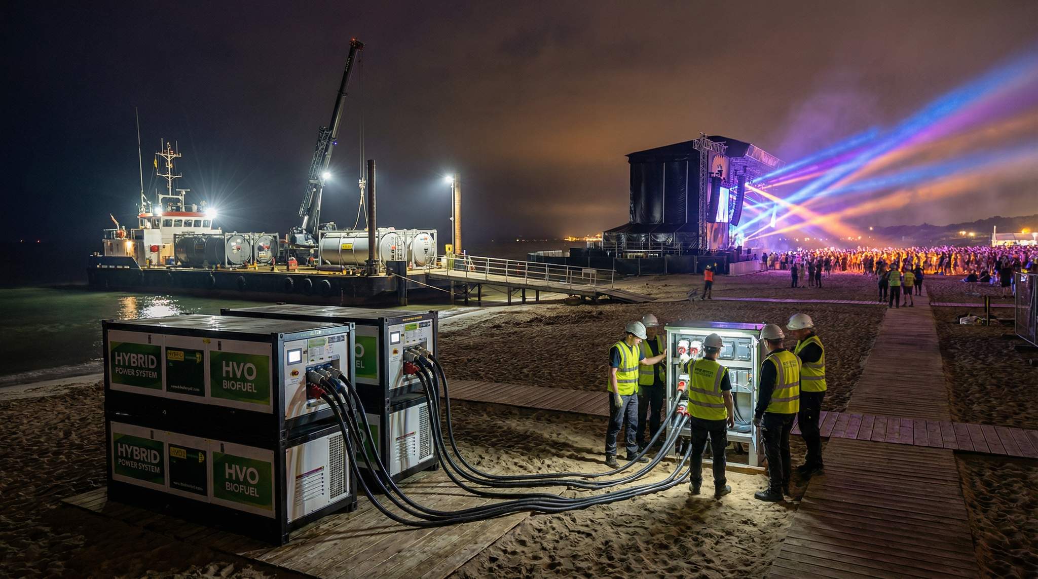 Power & Fuel for Coastal Festivals: HVO, Battery-Hybrid Systems, and Maritime Deliveries