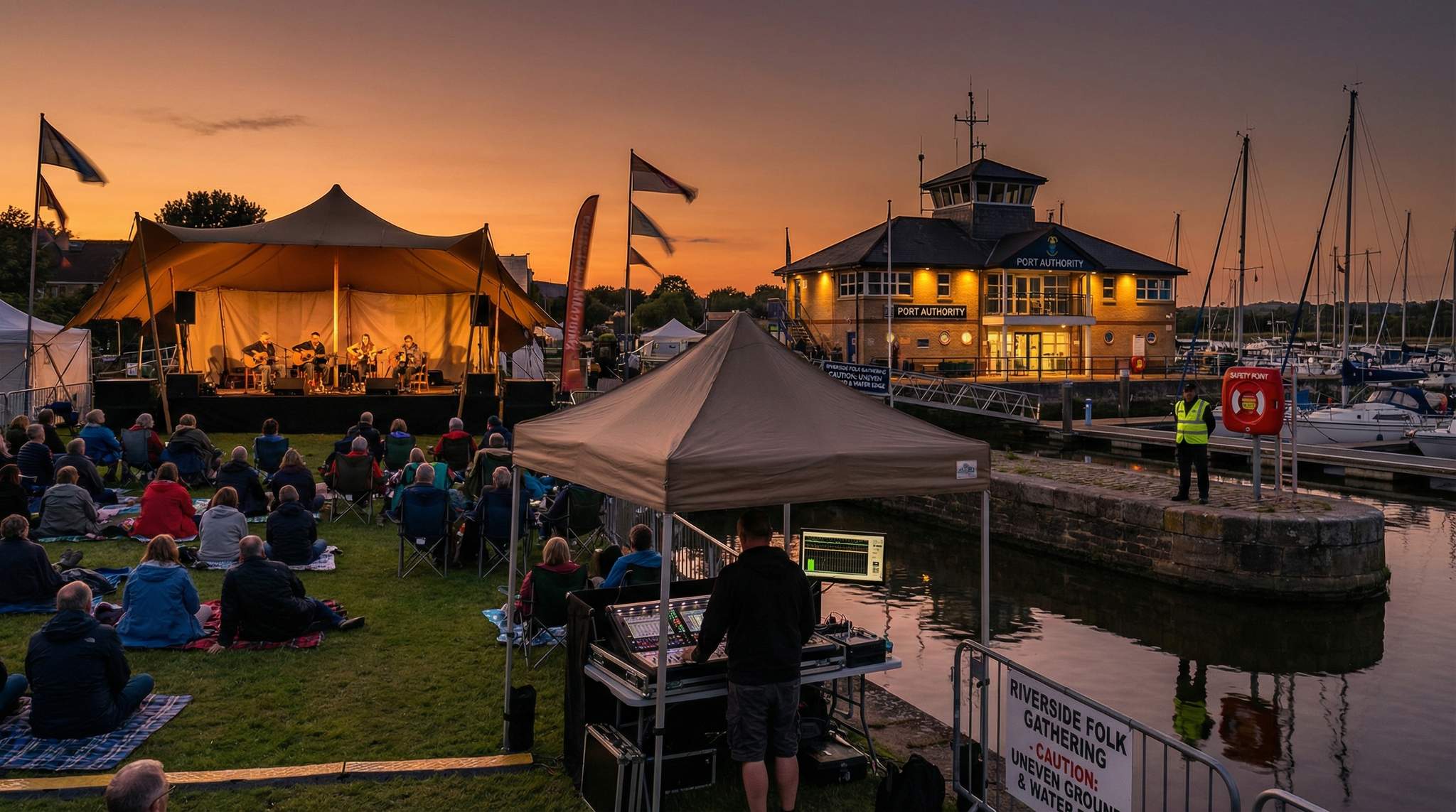 Riversides and Harbors: Weather, Safety & Sound Reflection at Waterfront Folk Festivals