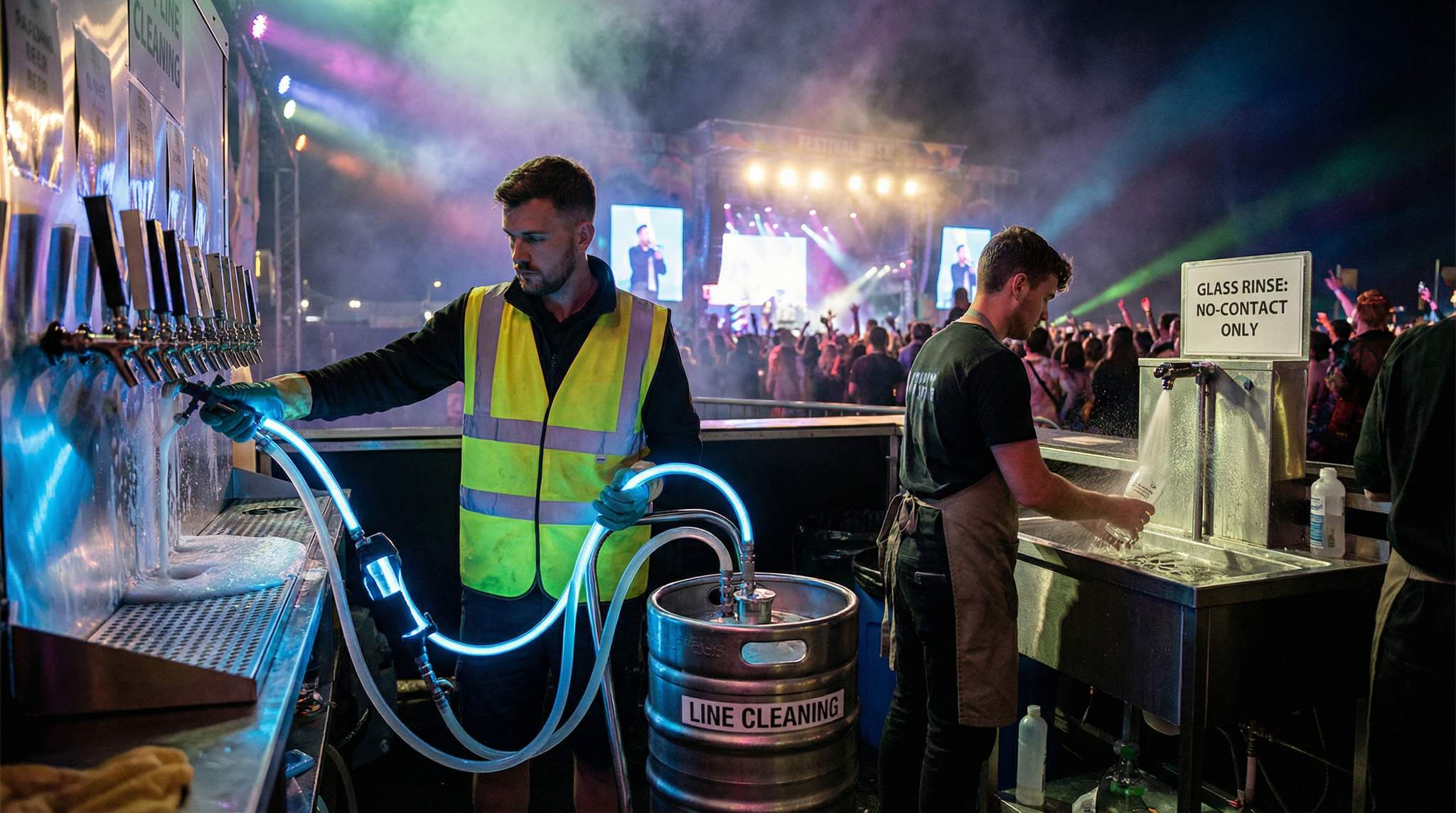 Sanitation at Scale: Line Cleaning, Rinsers & Food-Grade Practices for Festivals