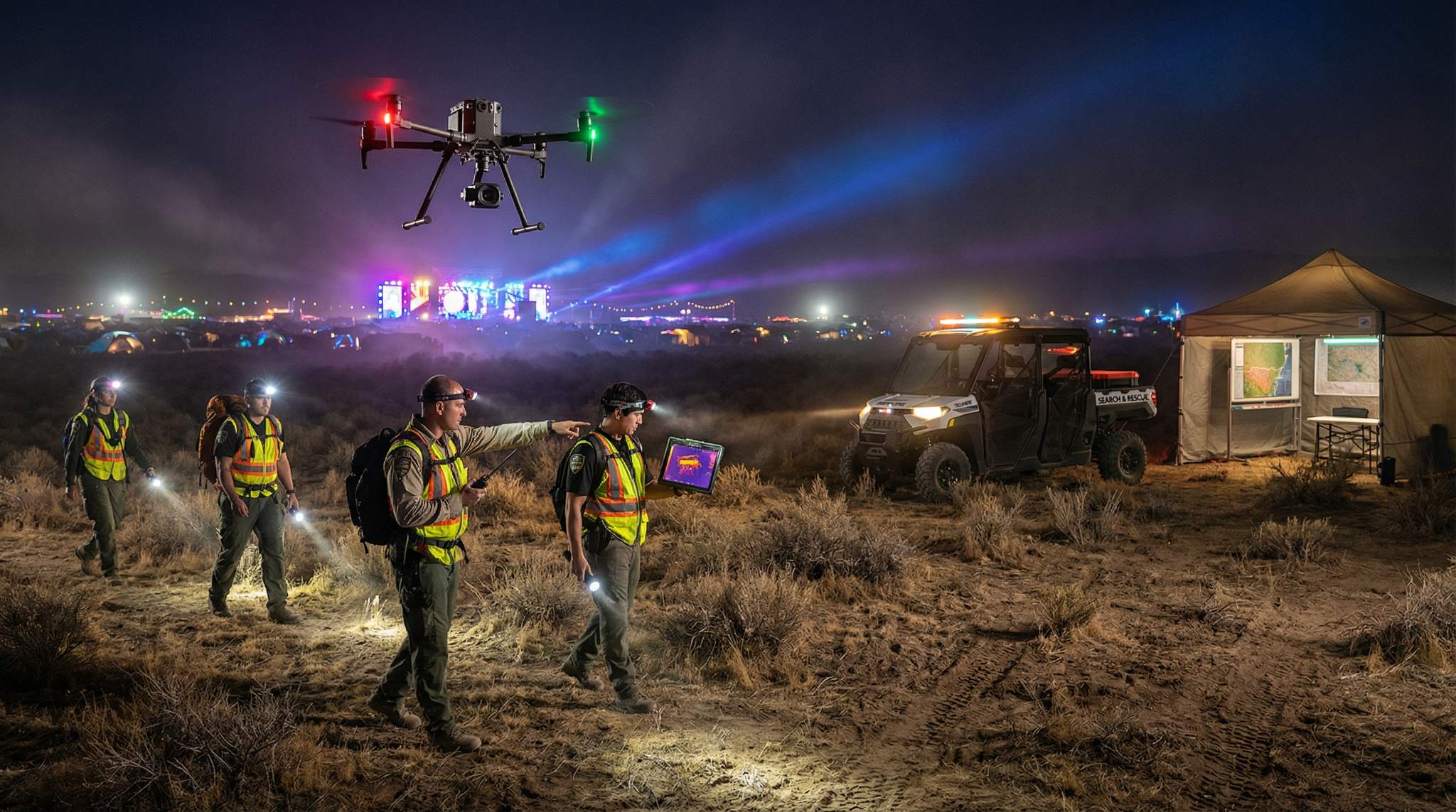 Search & Rescue on Open Terrain: Grid Searches, Drones & Ranger Coordination at Remote Festivals