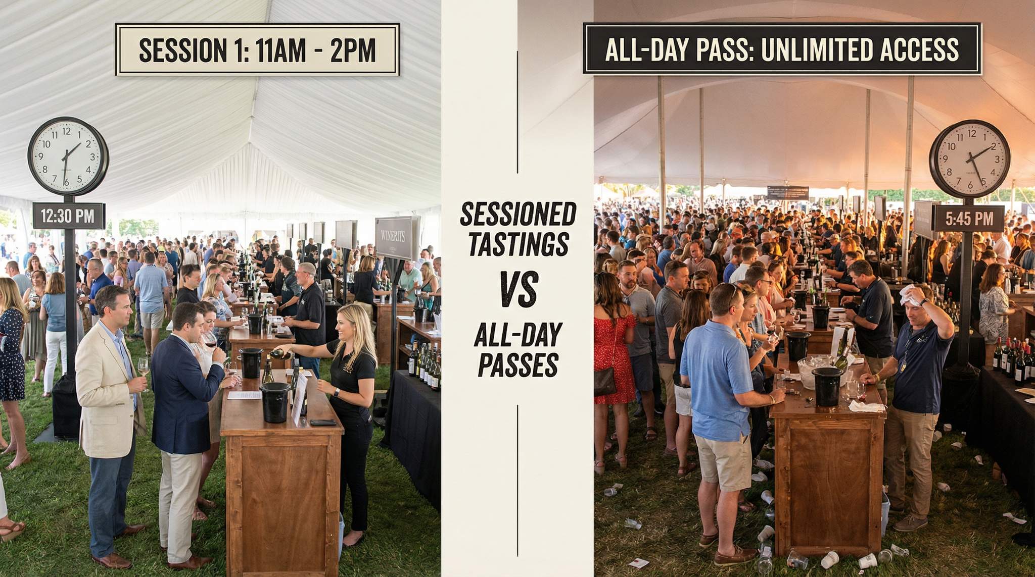 Sessioned Tastings vs All-Day Passes: Managing Crowd Flow and Winery Fatigue at Wine Festivals