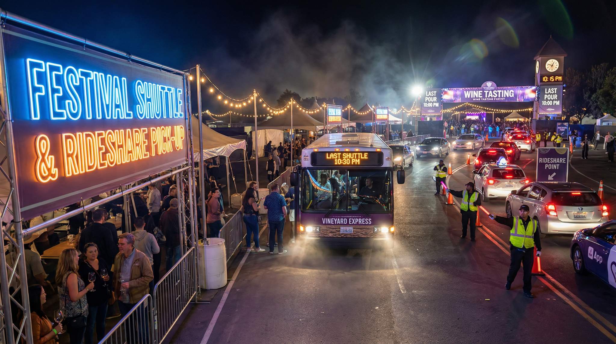 Shuttles & Transit for Tasting Events: Align Last-Bus Times with Last Pours and Build PUDO Zones for Safe Festival Transport