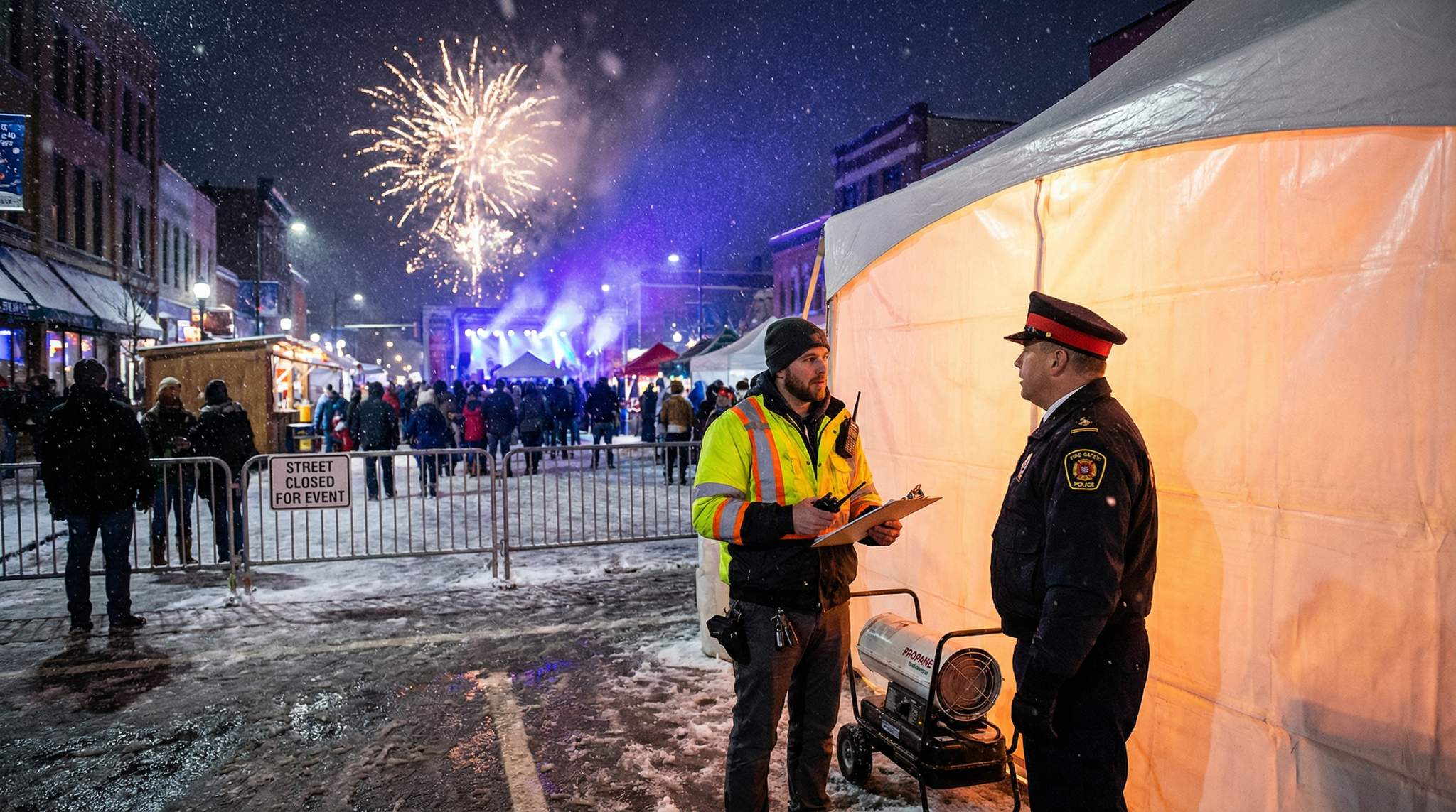 Winter Festival Permits Stack: Heaters, Tents, Fireworks, and Street Closures