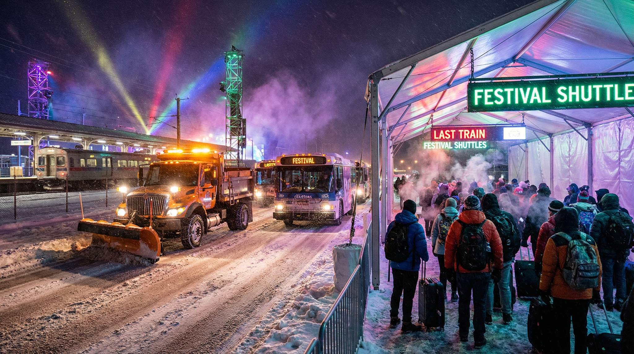 Winter Festival Transport: Plows, Shuttles, and Last Trains