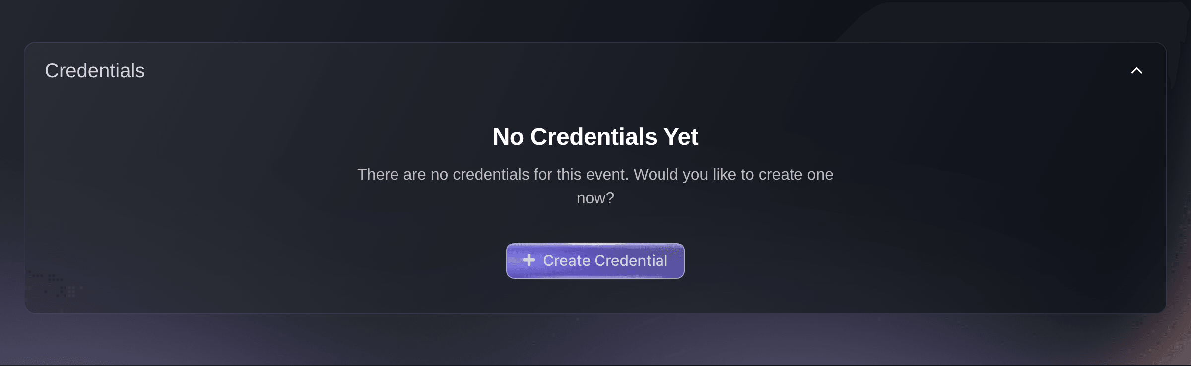 Ticket Fairy Credentials page for an event with no wristbands set up yet