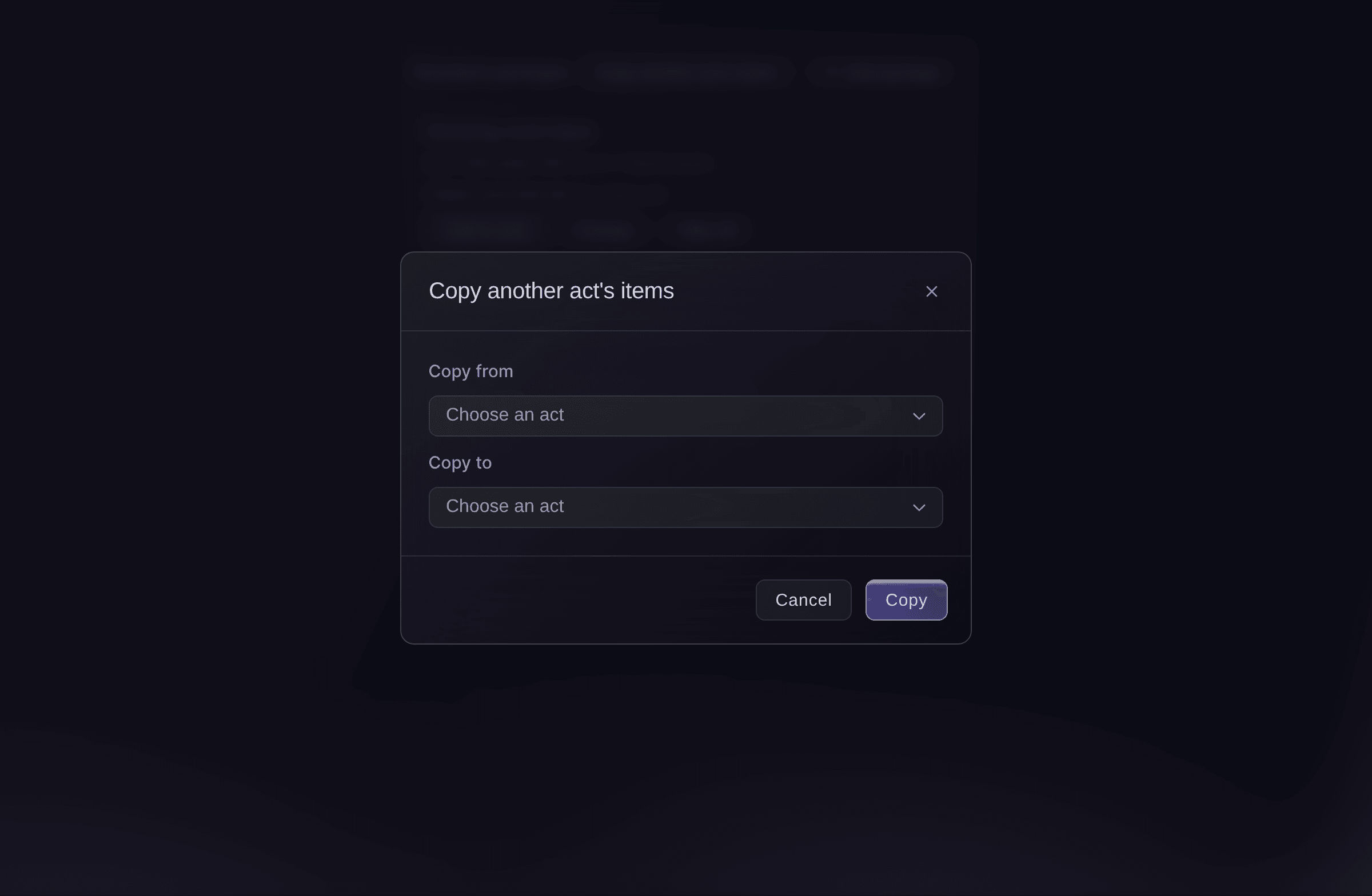 Ticket Fairy dialog to copy one act's shopping items to another act