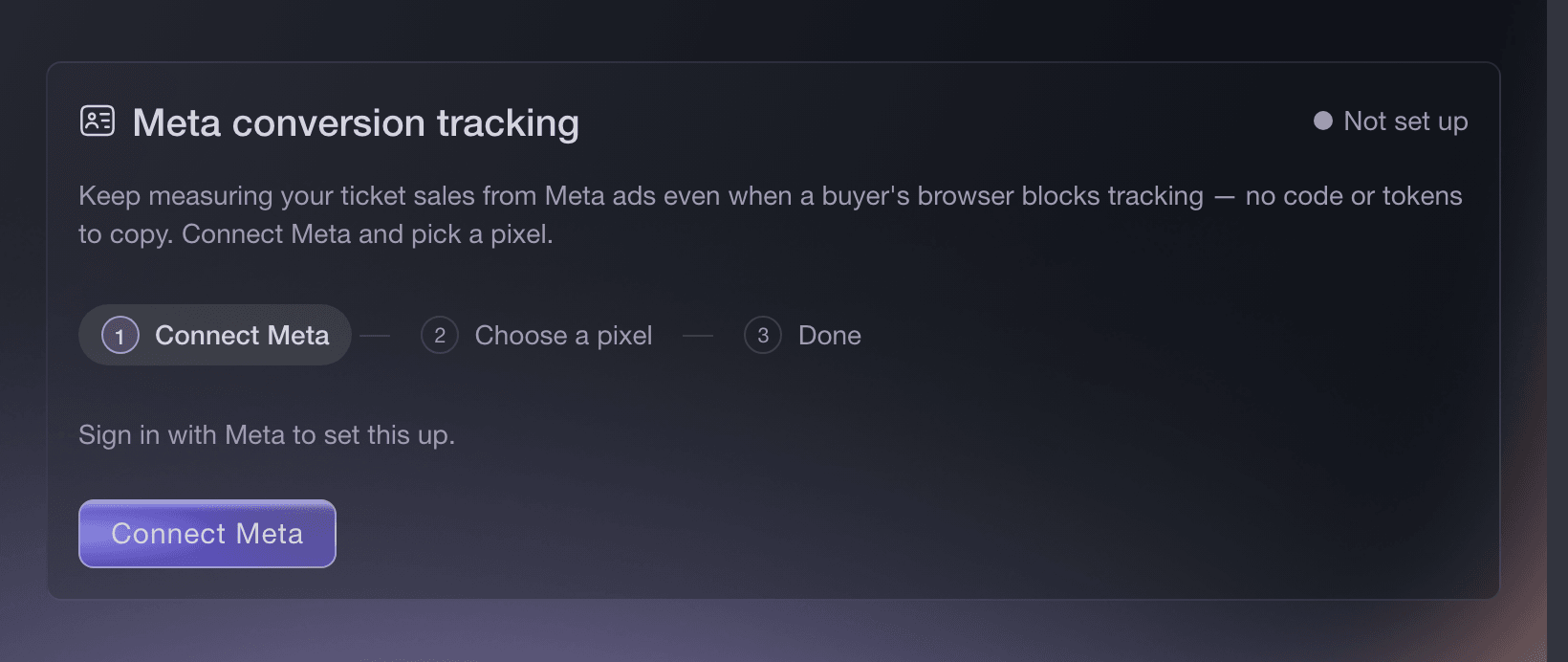 Ticket Fairy Integrations with the Connect Meta button for conversion tracking