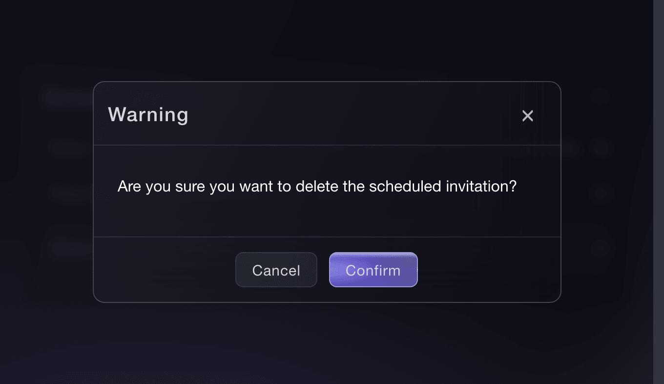 Ticket Fairy warning that confirms deletion of a scheduled invitation