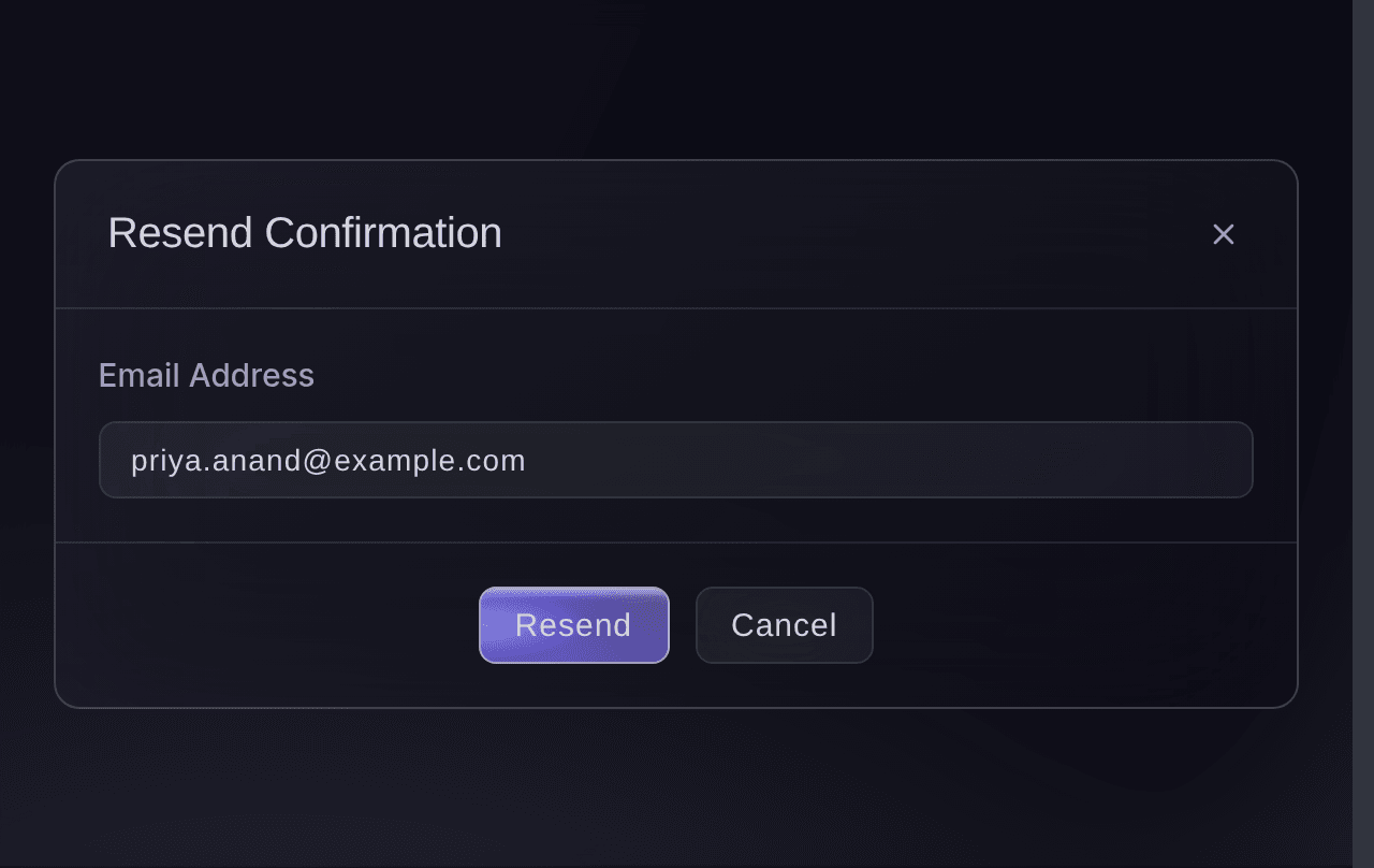 Ticket Fairy Resend Confirmation dialog with the buyer's email address filled in