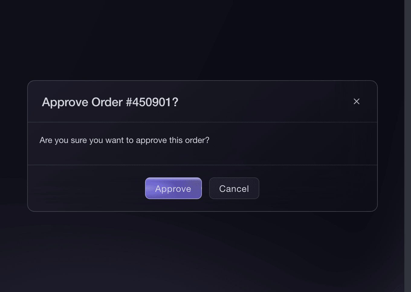 Ticket Fairy confirmation asking whether to approve Order 450901