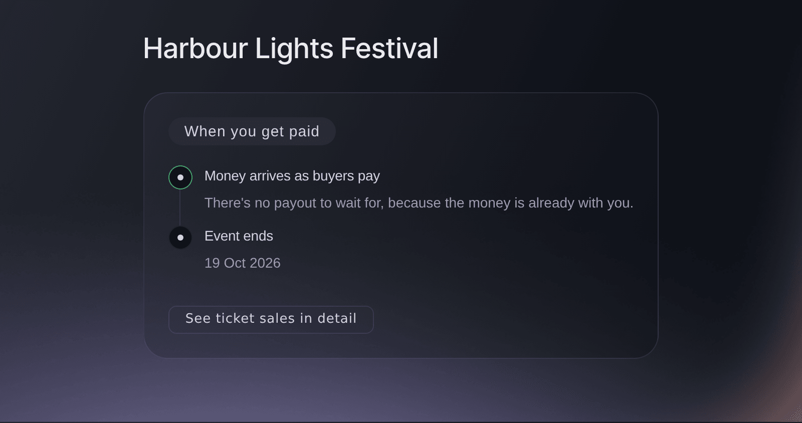 Ticket Fairy Vault When you get paid for an event whose ticket money lands in Vault as buyers pay