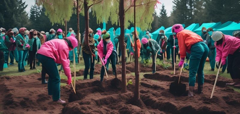 Frivillige planter træer ved et musikevent for genplantning